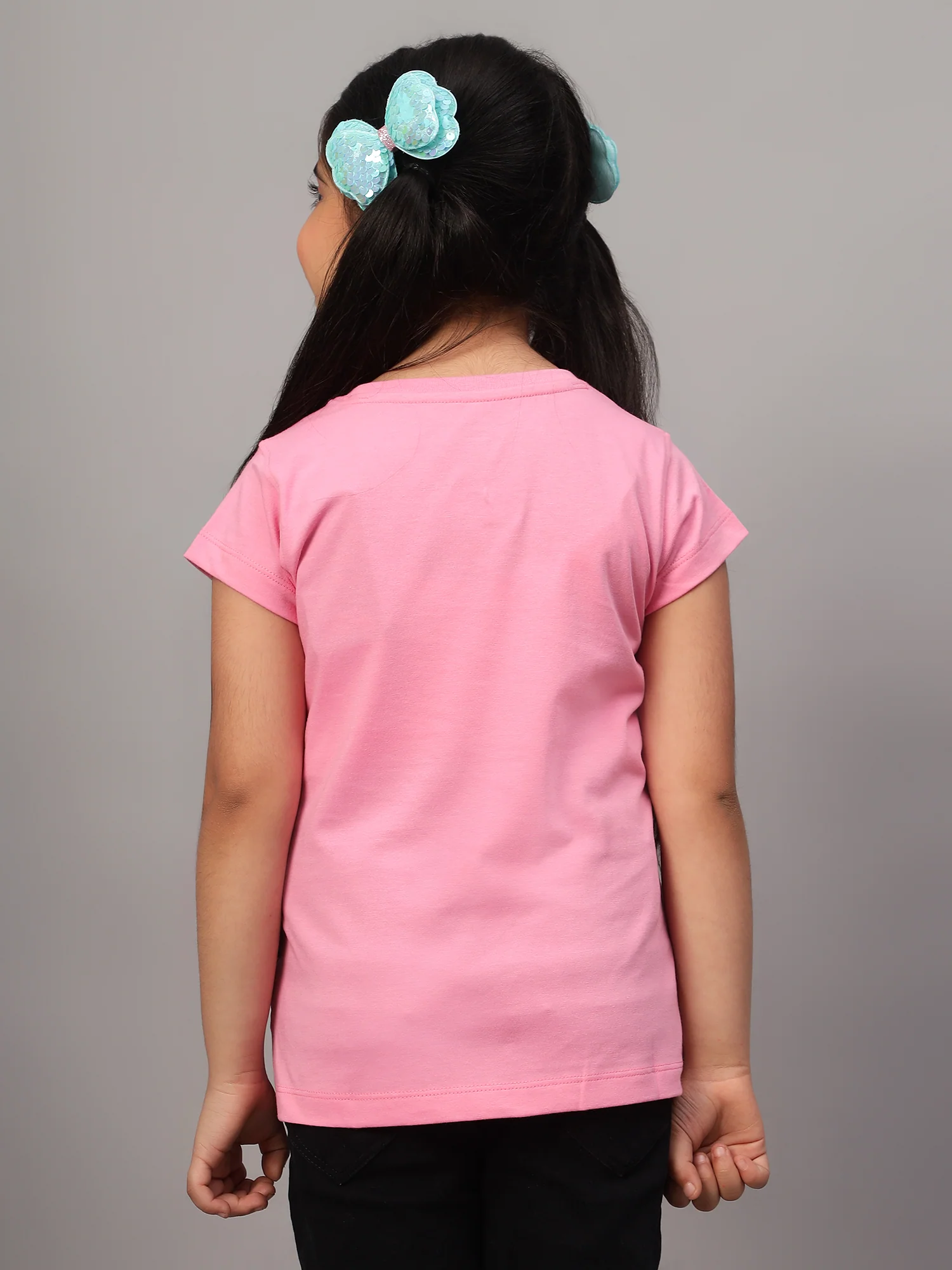 Girls Casual Pink Half Sleeves  T-Shirt - Image 2