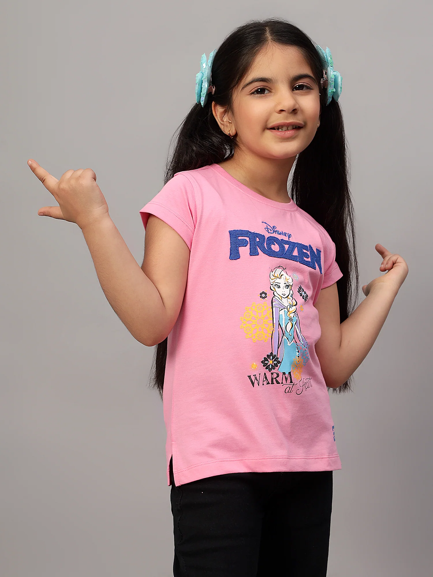 Girls Casual Pink Half Sleeves  T-Shirt - Image 3