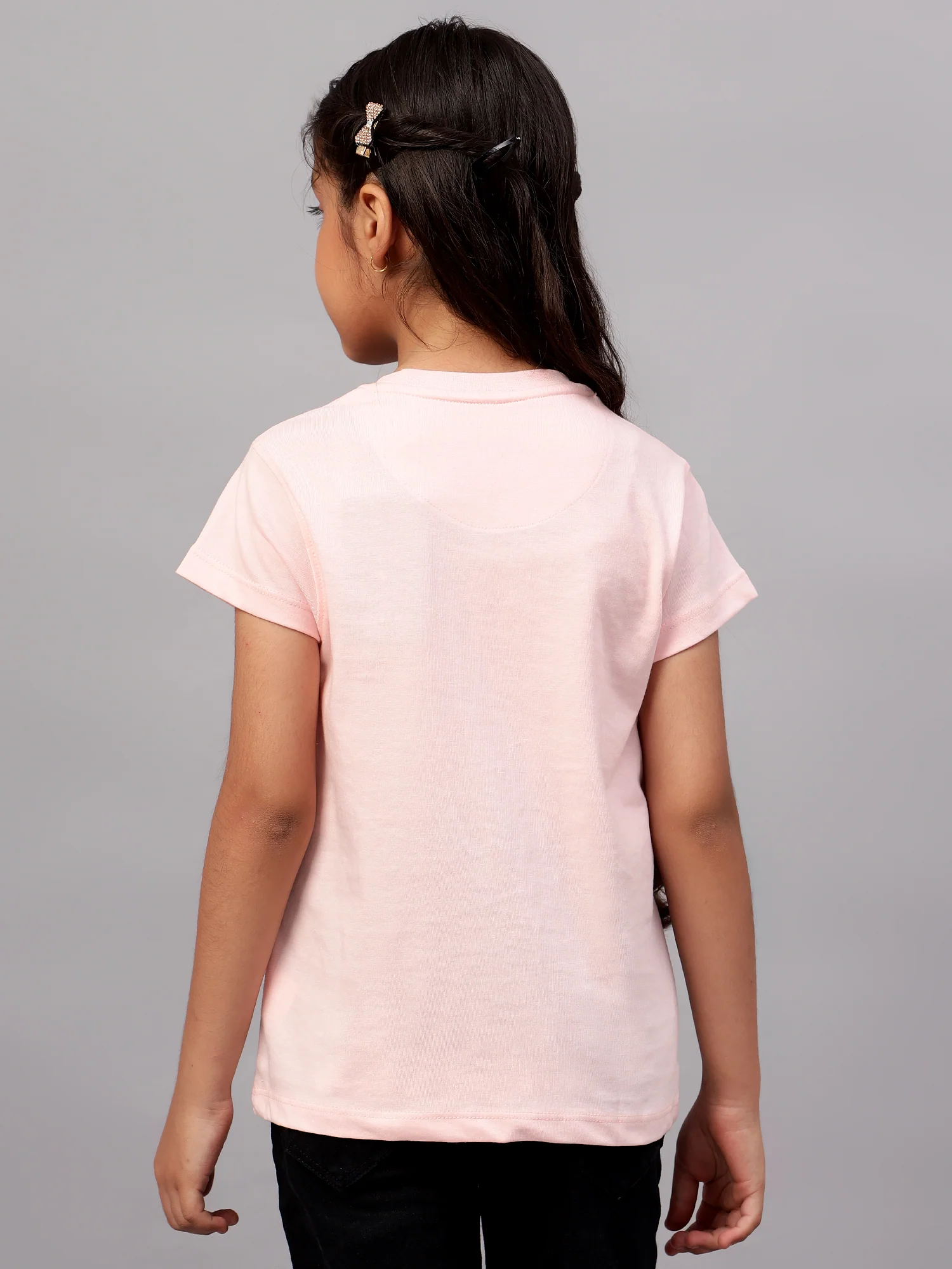 Girls Casual Pink Half Sleeves  T-Shirt - Image 2