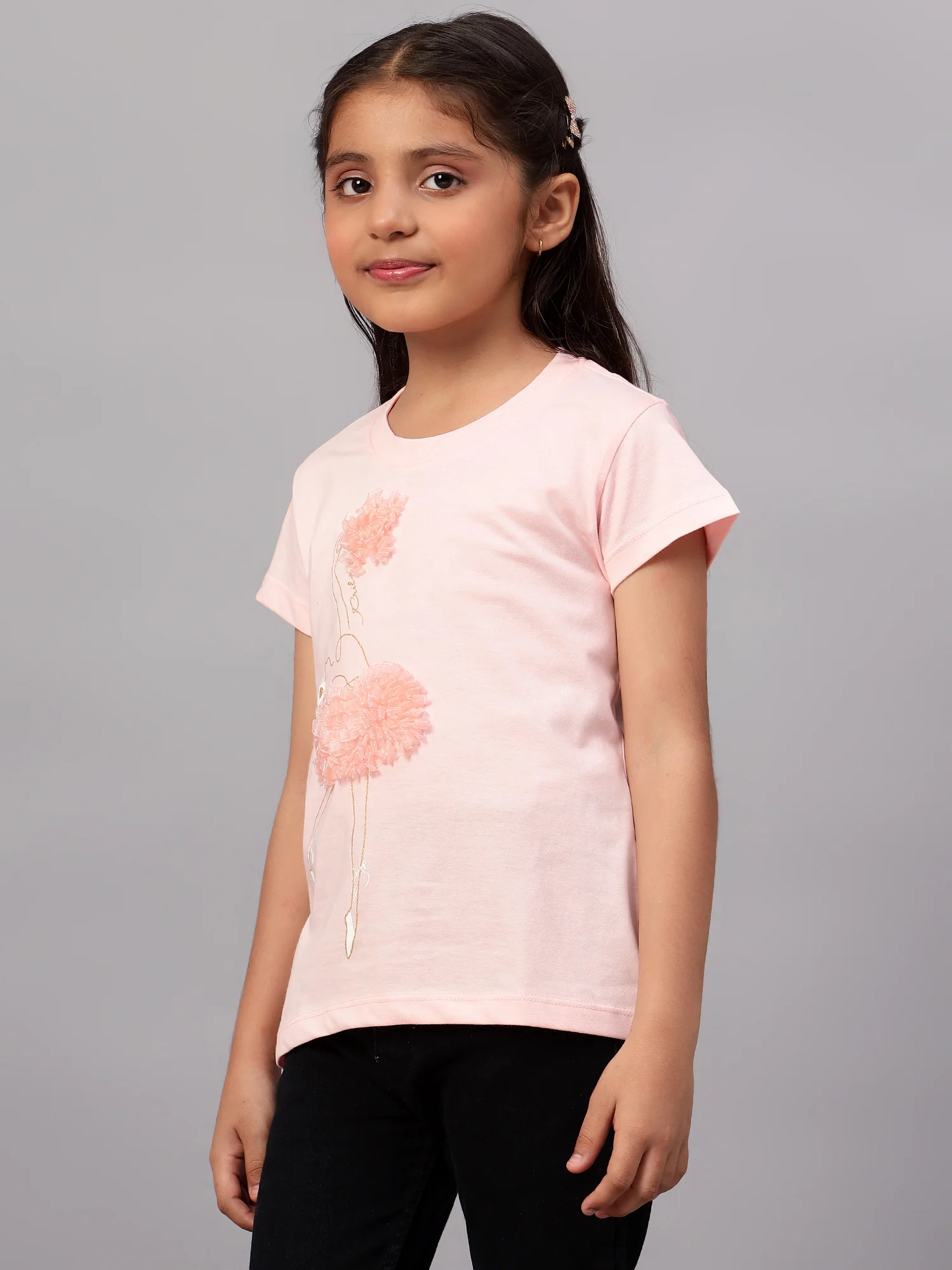 Girls Casual Pink Half Sleeves  T-Shirt - Image 4