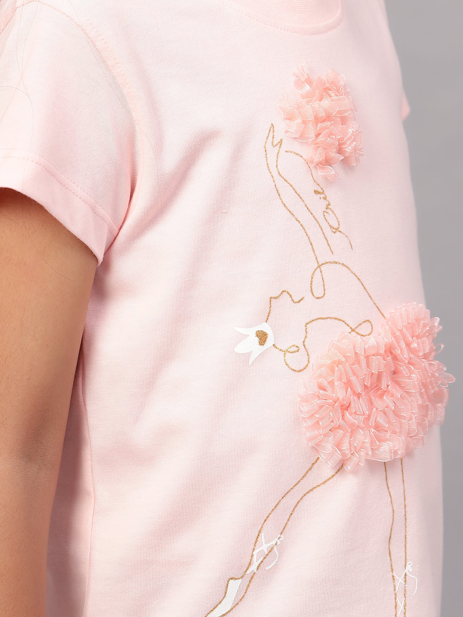 Girls Casual Pink Half Sleeves  T-Shirt - Image 5