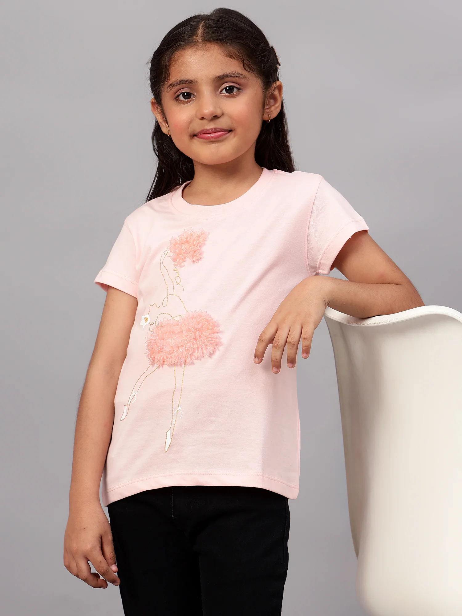 Girls Casual Pink Half Sleeves  T-Shirt - Image 6