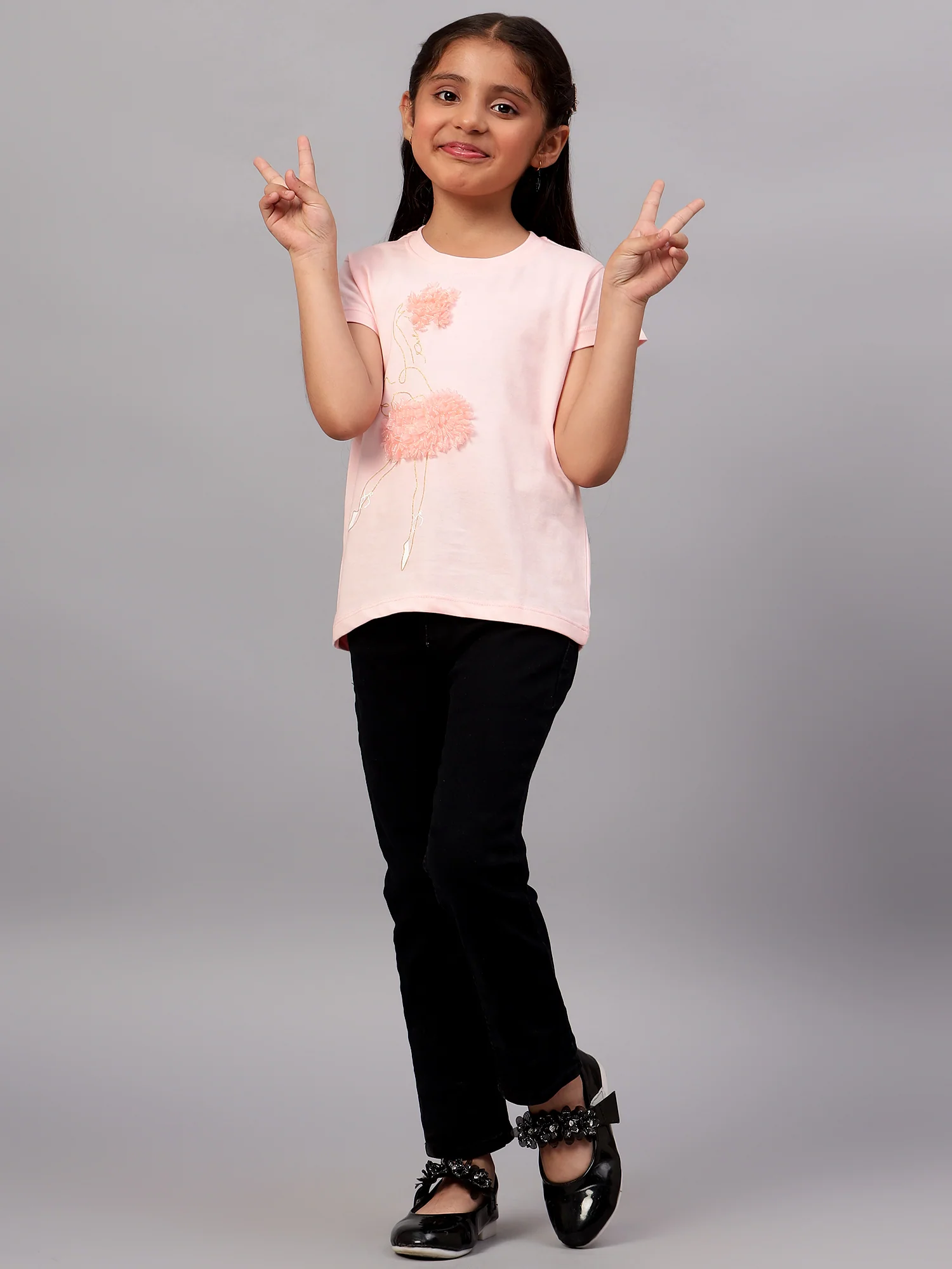Girls Casual Pink Half Sleeves  T-Shirt - Image 7