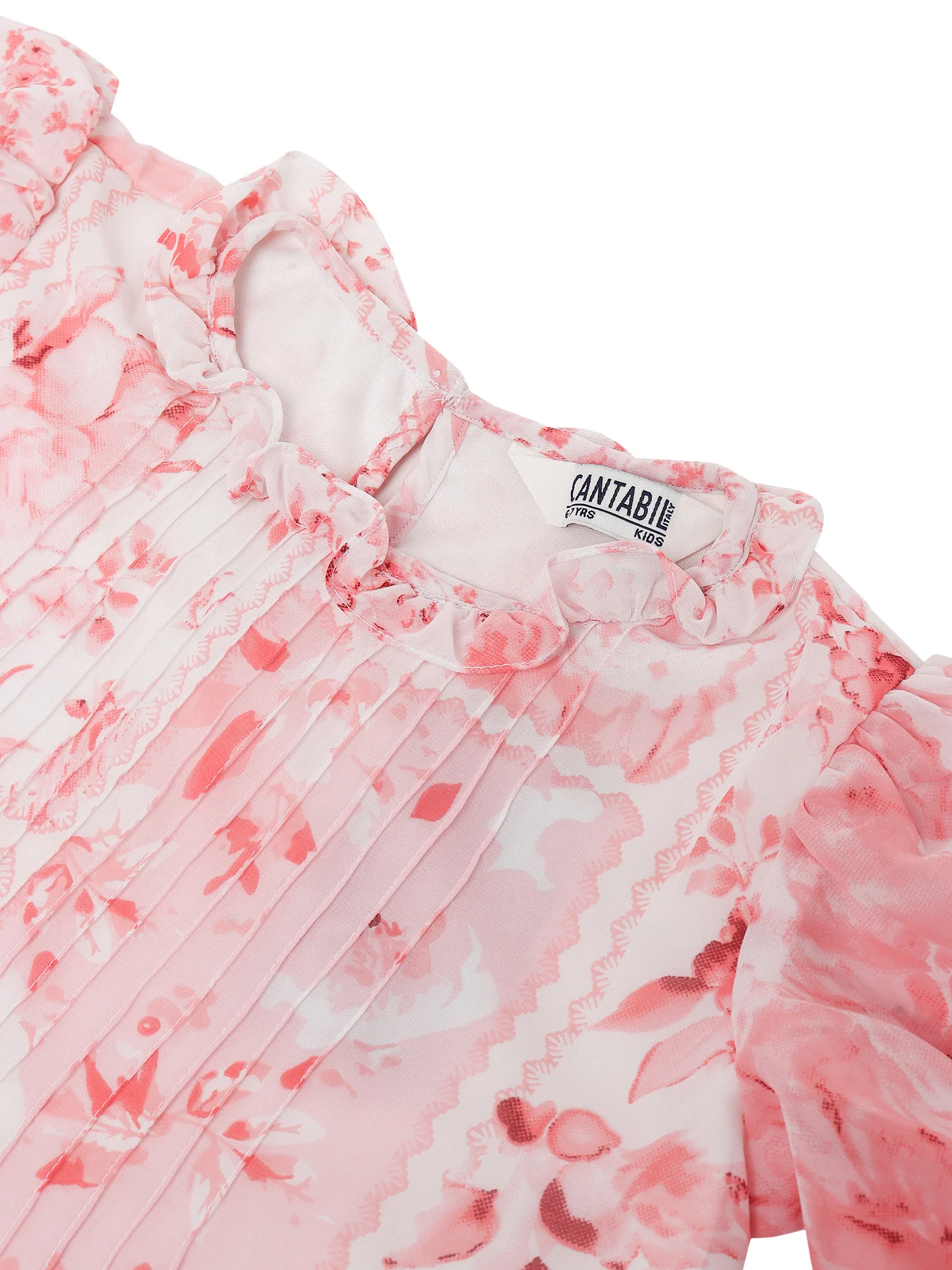 Girls Casual Pink Puffed Full Sleeves with ruffled hem  Top - Image 3
