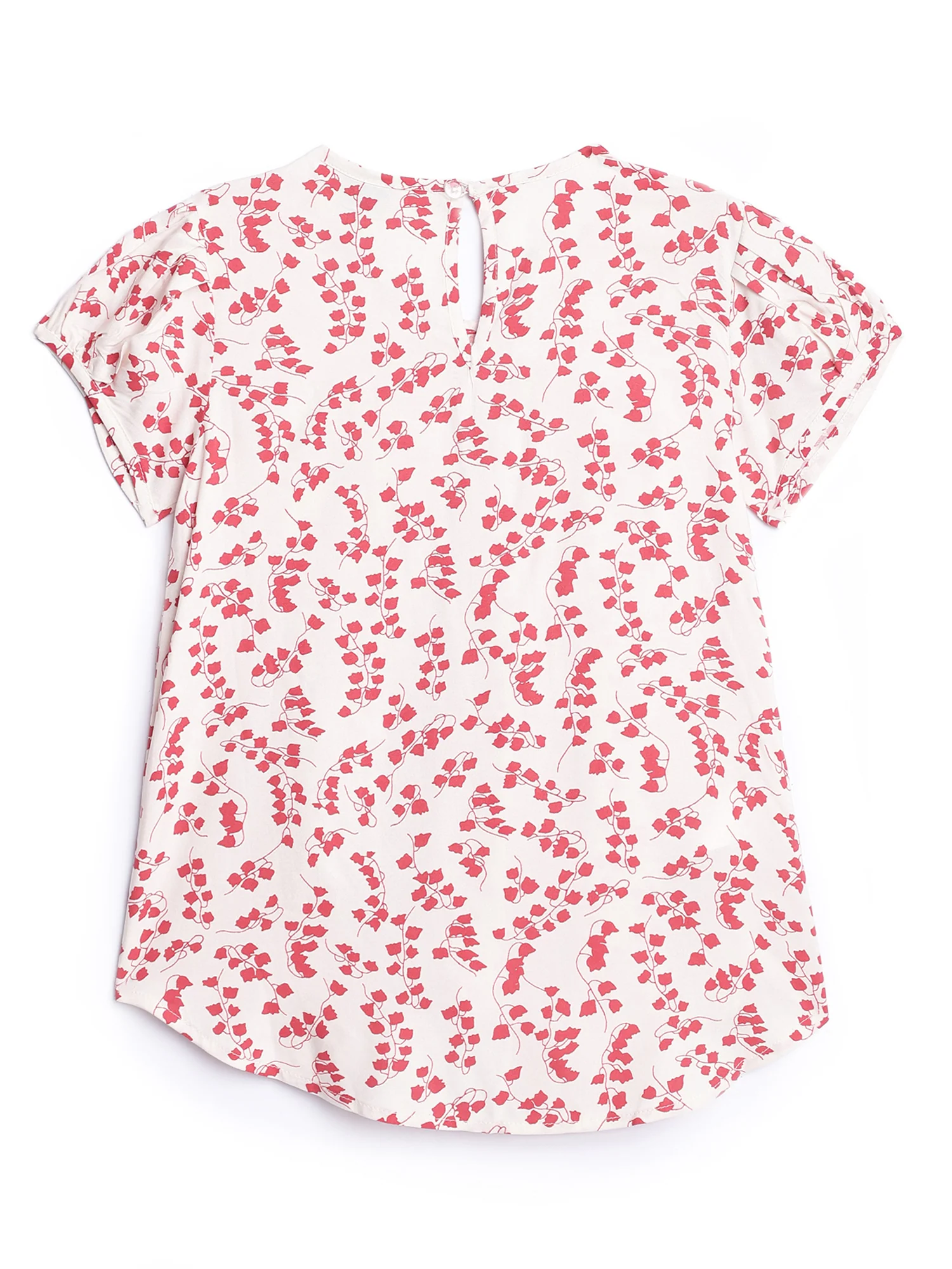 Girls Basic Red Puffed Half Sleeves  Top - Image 3