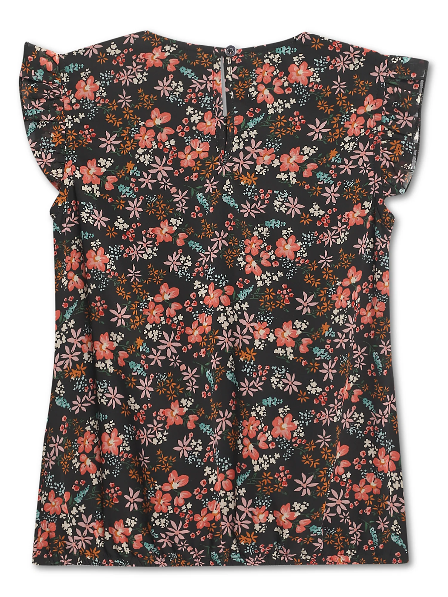 Girls Basic Black Ruffled Cap Sleeves  Top - Image 2