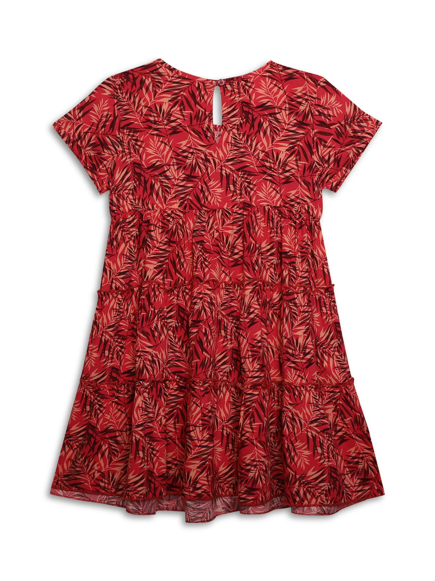 Girls Rayon Floral Print Round Neck Half Sleeves Fit and Flare Red Casual Dress - Image 2