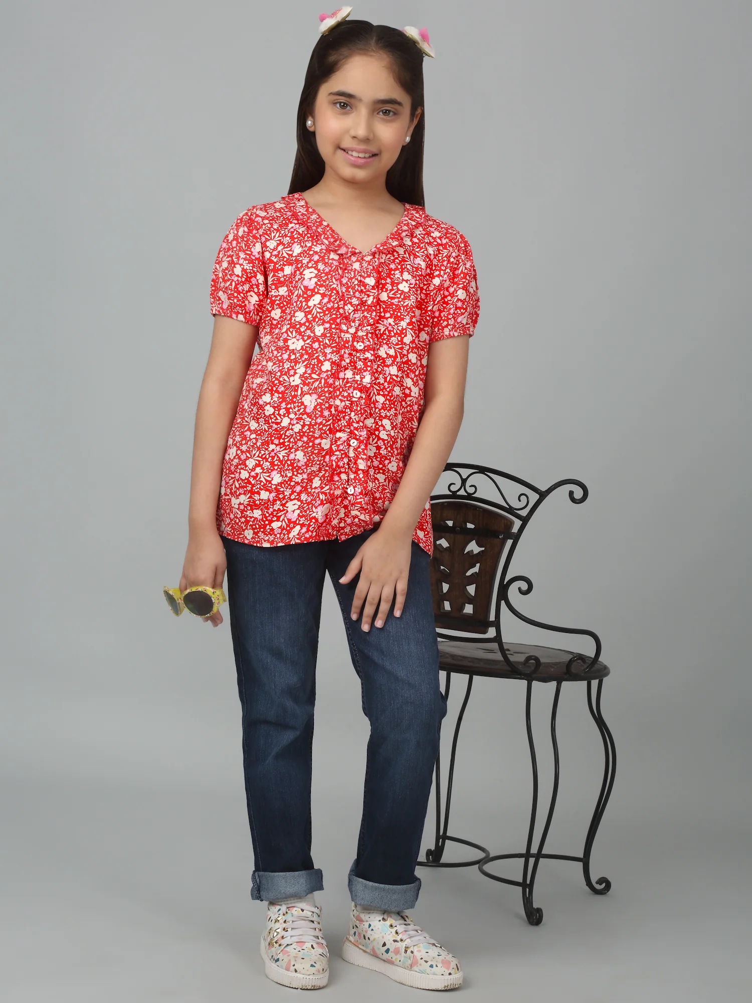 Girls Basic Red Puffed Half Sleeves  Top - Image 6