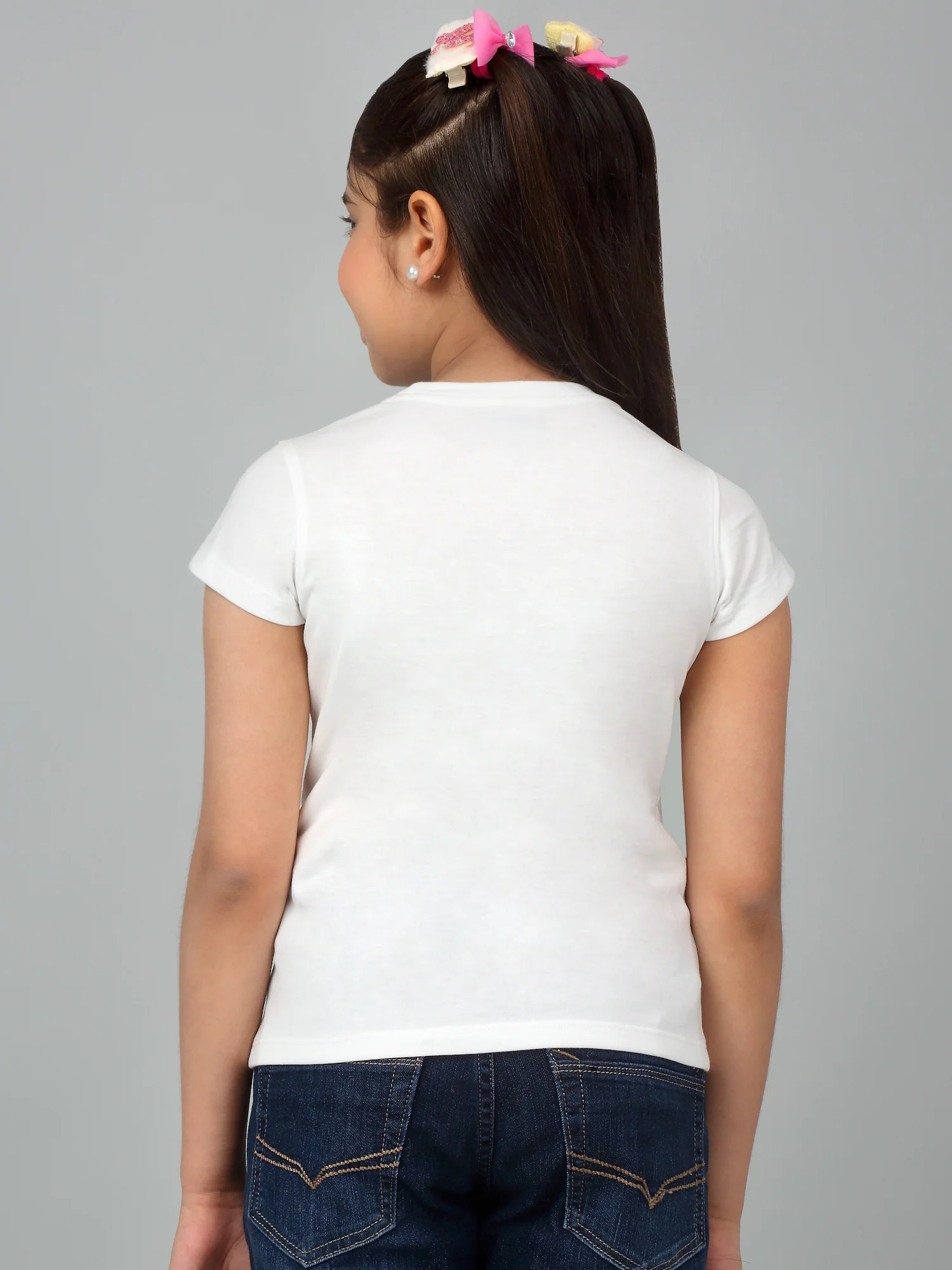Girls Casual White Half Sleeves  T-Shirt - Image 2