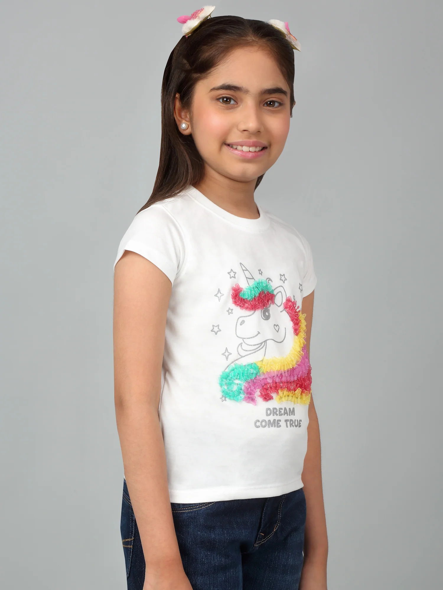 Girls Casual White Half Sleeves  T-Shirt - Image 3