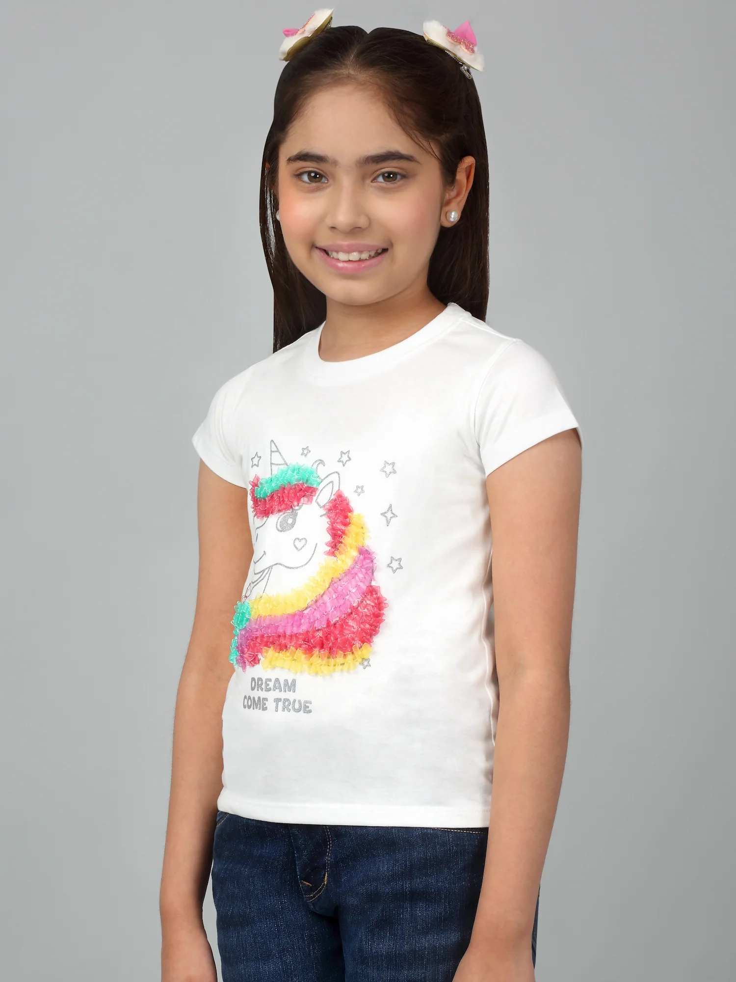 Girls Casual White Half Sleeves  T-Shirt - Image 4