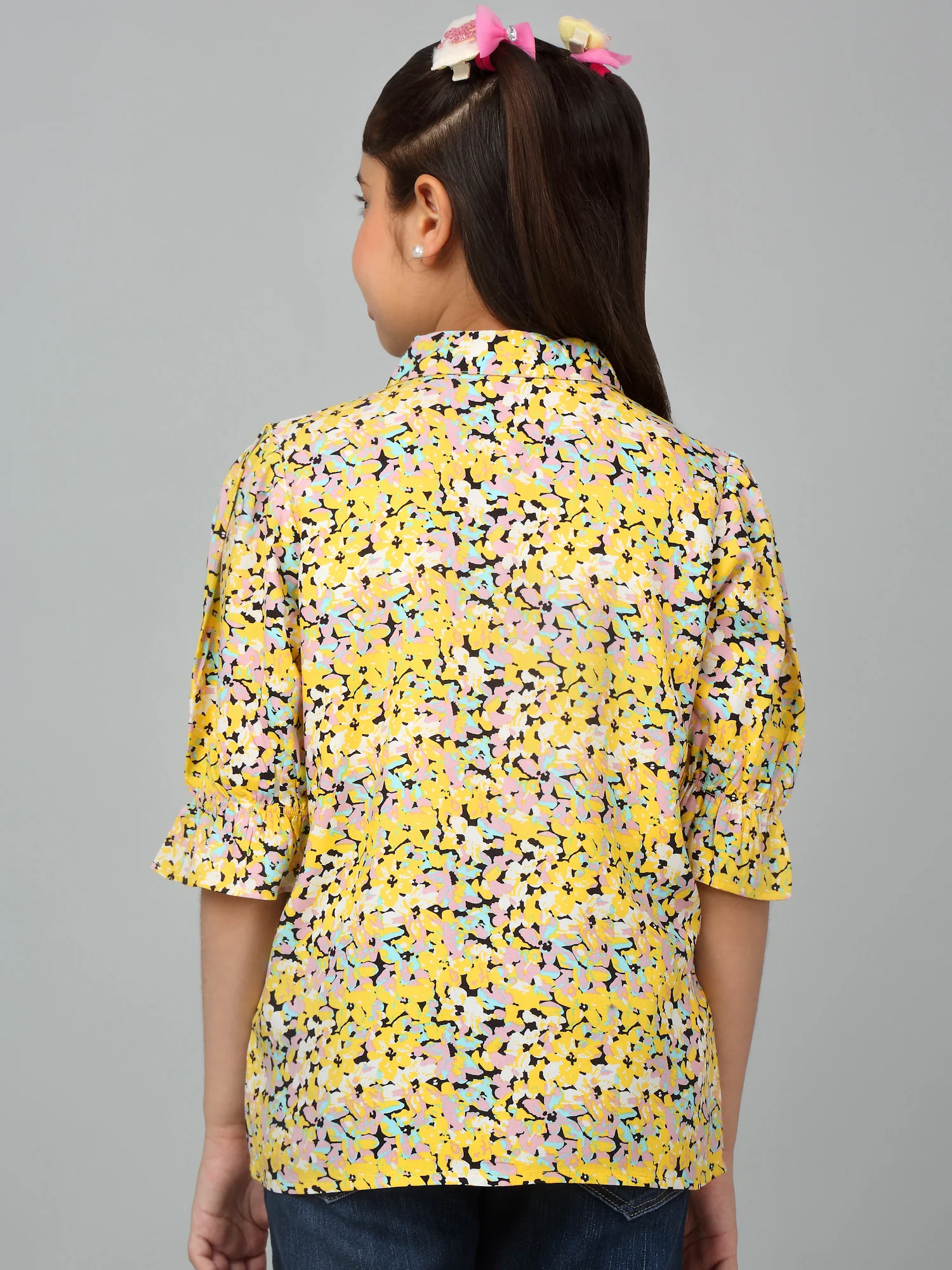Girl's Yellow Floral Printed Casual Top - Image 2