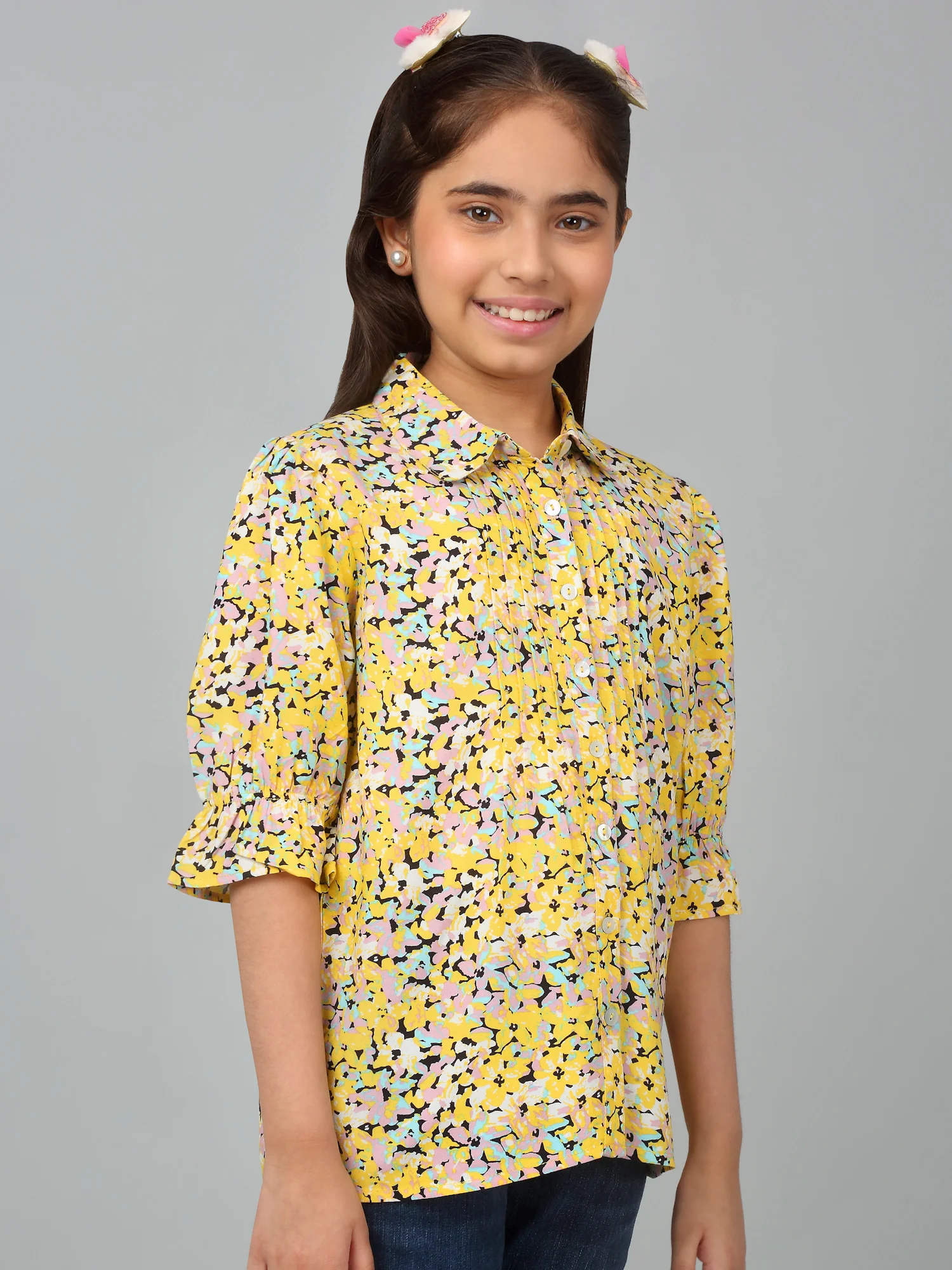 Girl's Yellow Floral Printed Casual Top - Image 3