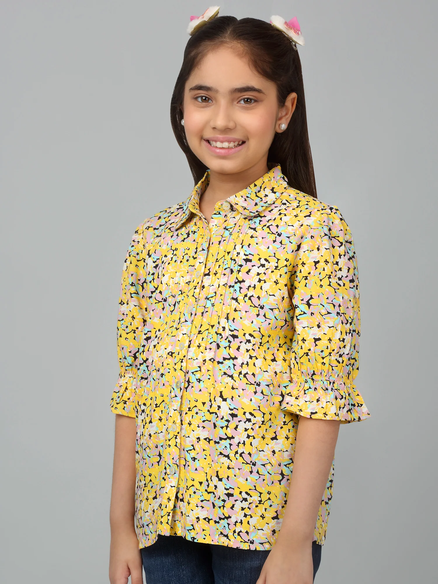 Girl's Yellow Floral Printed Casual Top - Image 4