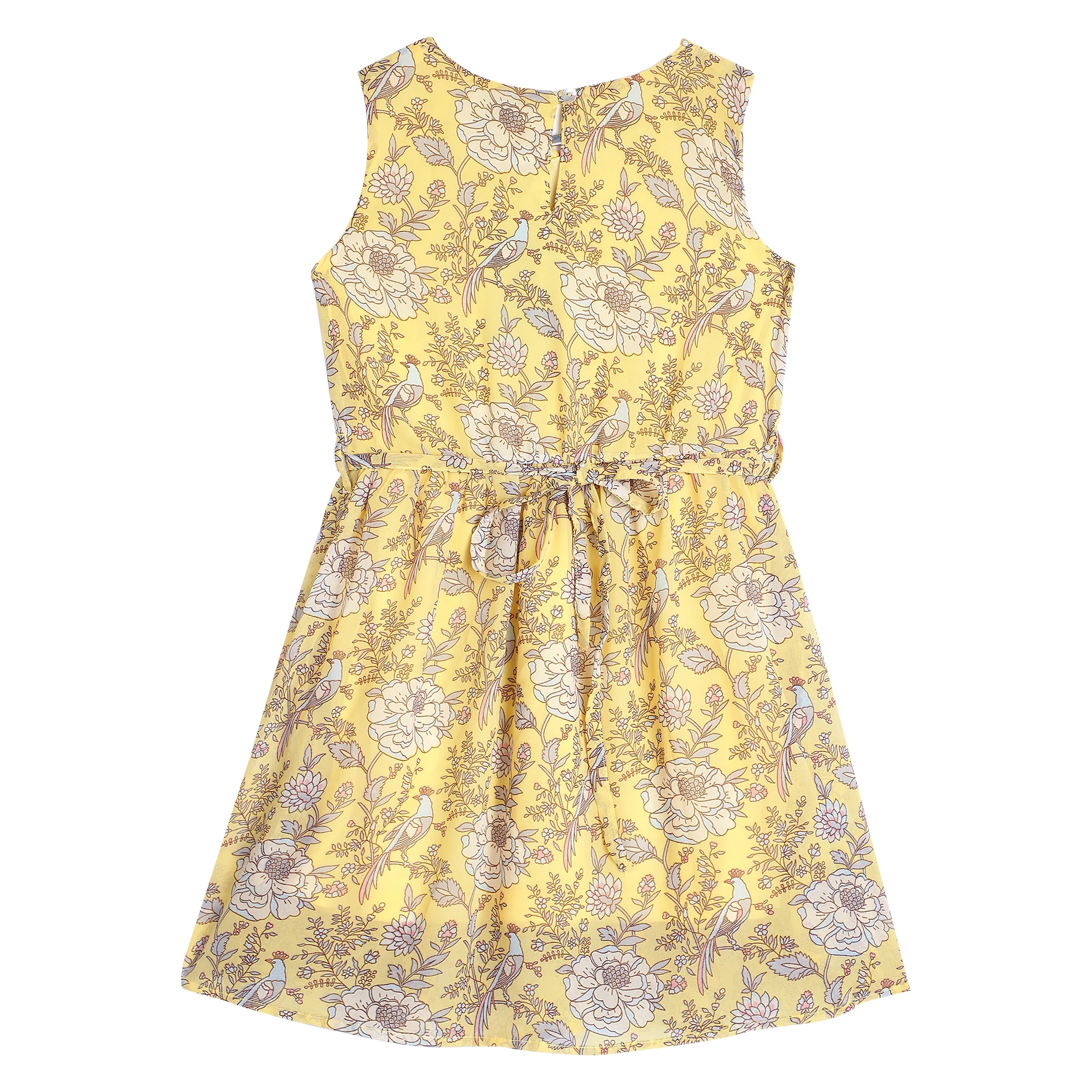 Girls Yellow Floral Printed Sleeveless Dress - Image 2