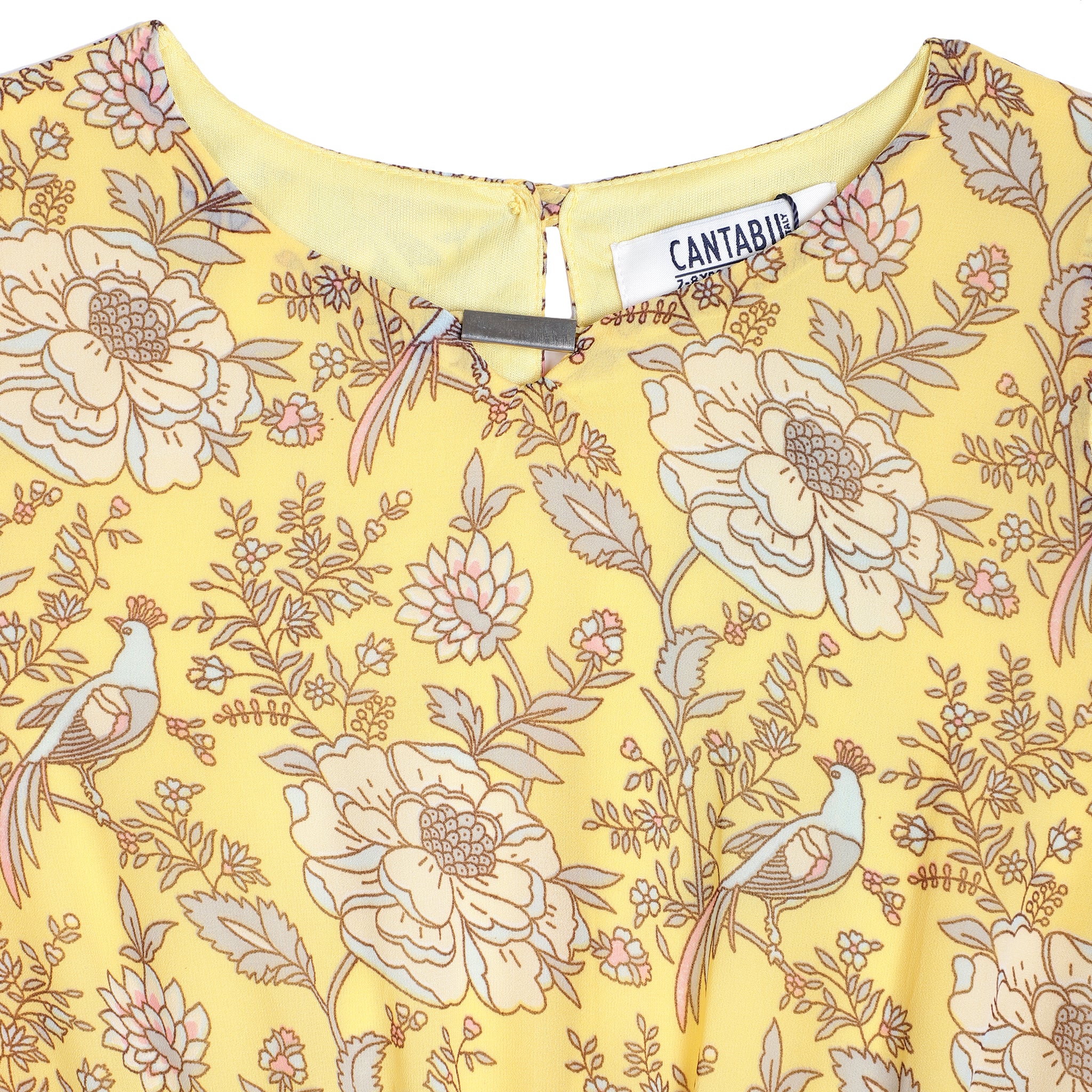 Girls Yellow Floral Printed Sleeveless Dress - Image 3