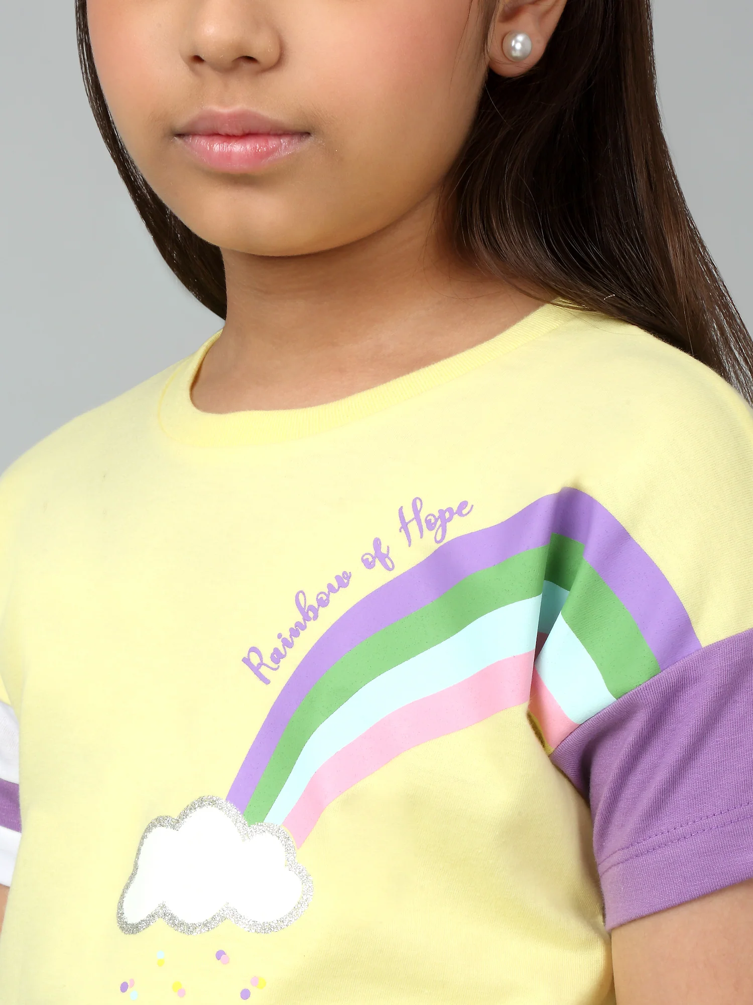 Girls Casual Yellow Extended Half Sleeves  T-Shirt - Image 5