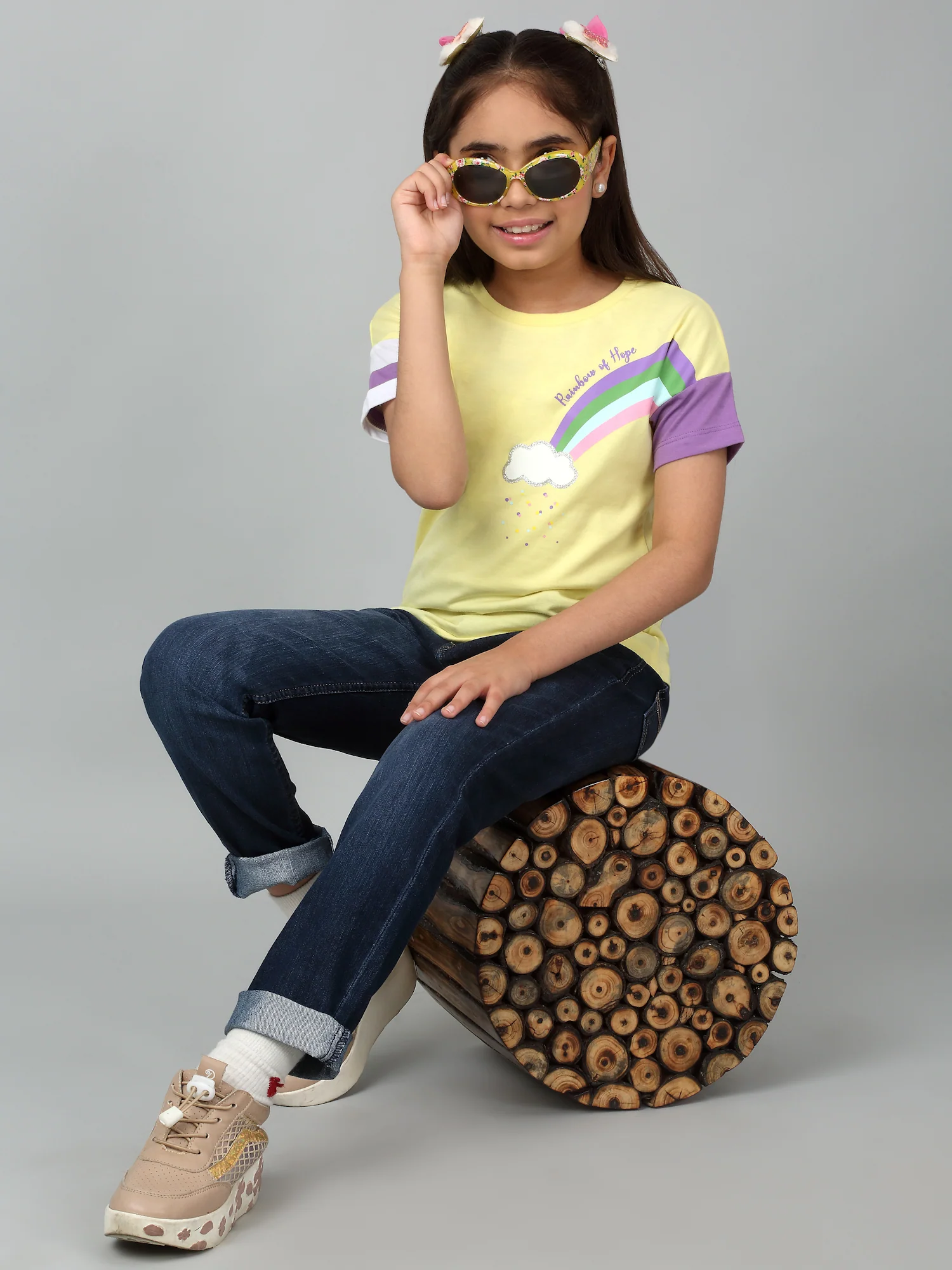 Girls Casual Yellow Extended Half Sleeves  T-Shirt - Image 6