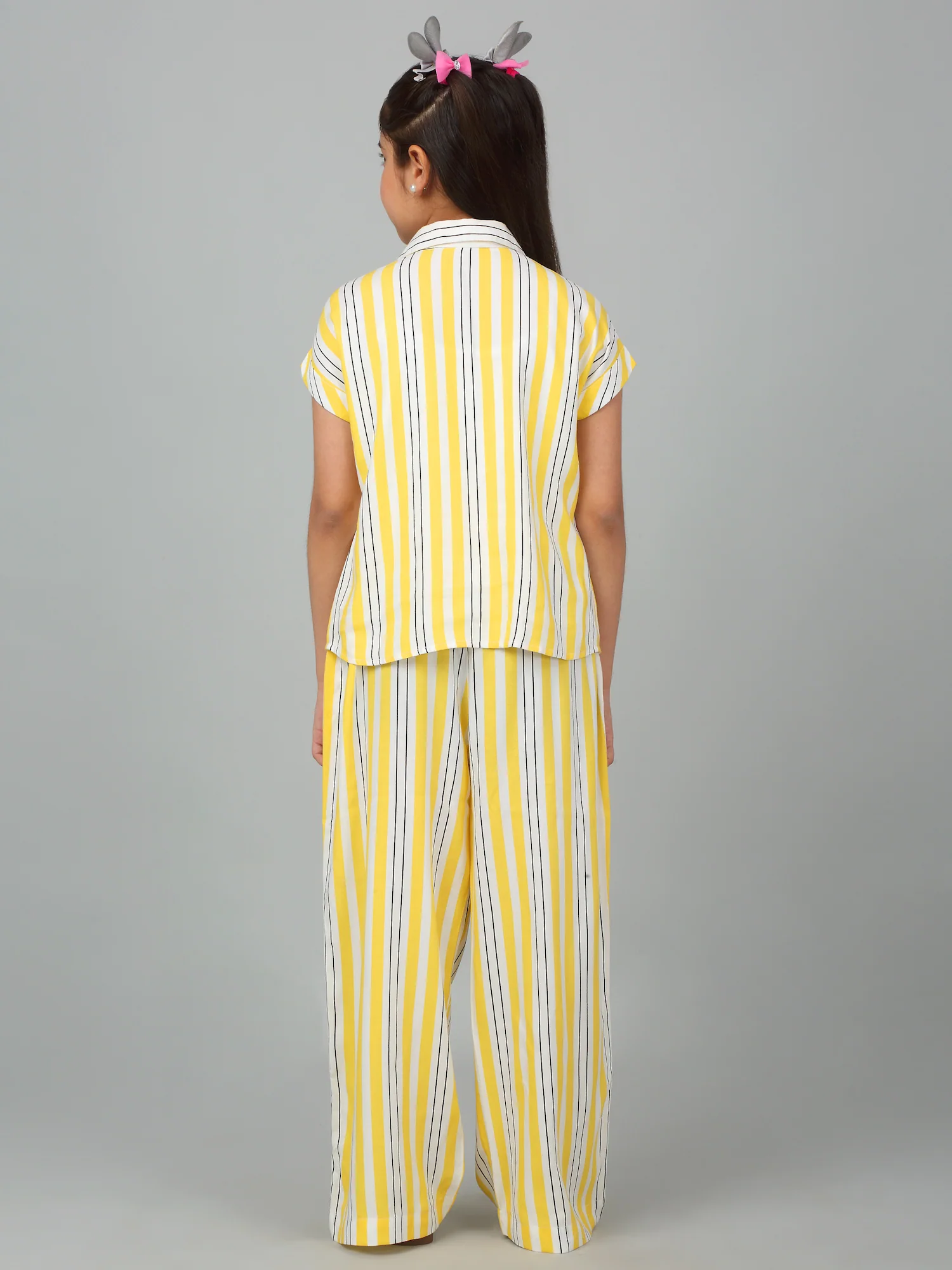 Girls Yellow Striped Casual Co-Ord Set - Image 2