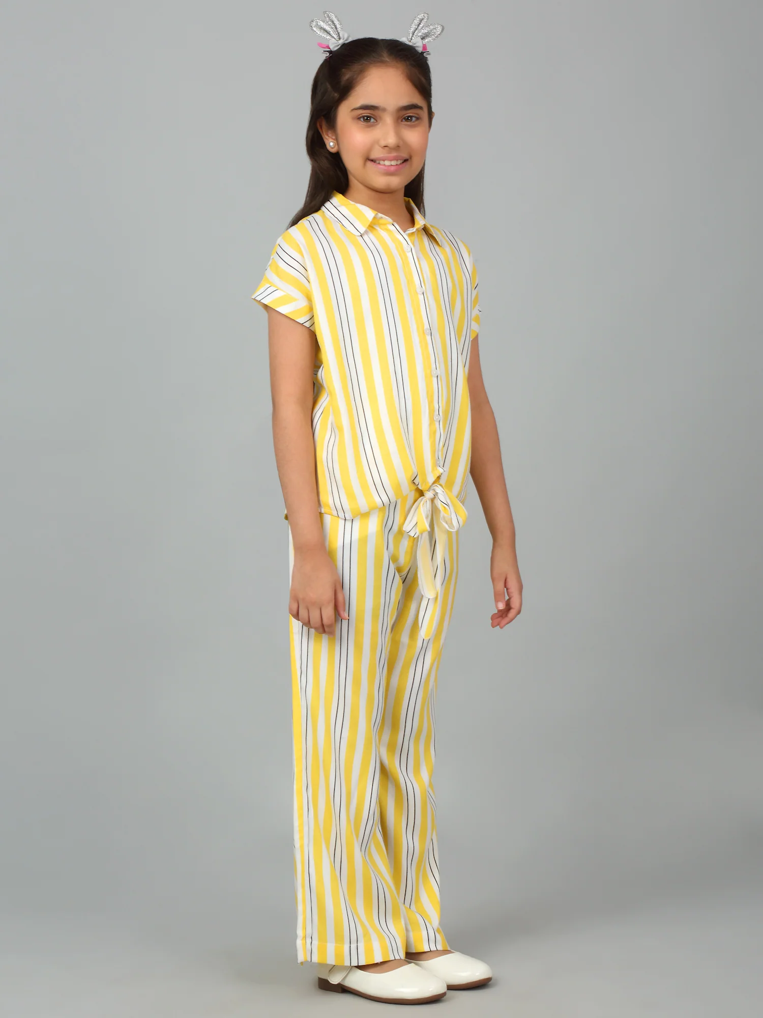 Girls Yellow Striped Casual Co-Ord Set - Image 3