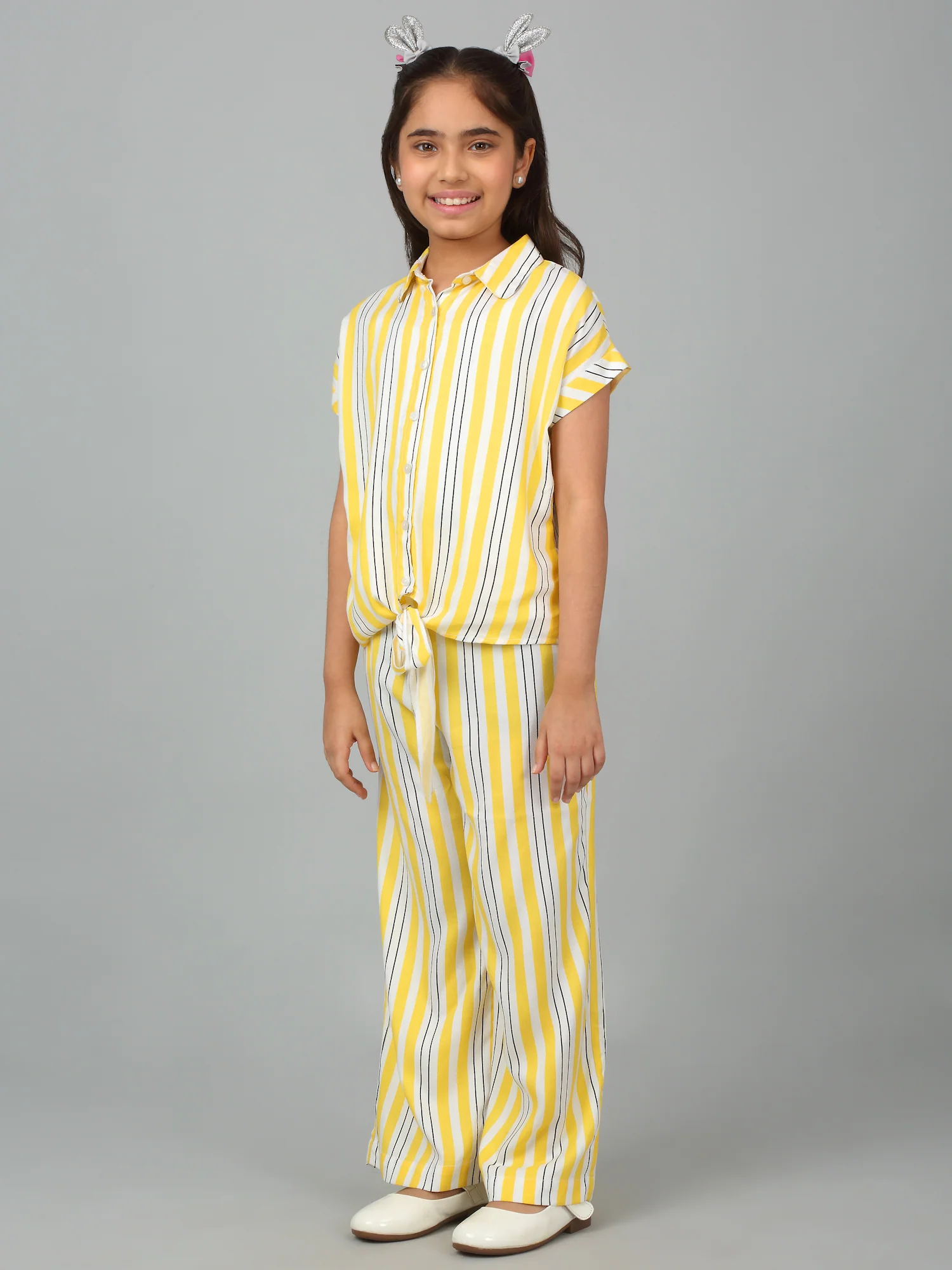 Girls Yellow Striped Casual Co-Ord Set - Image 4