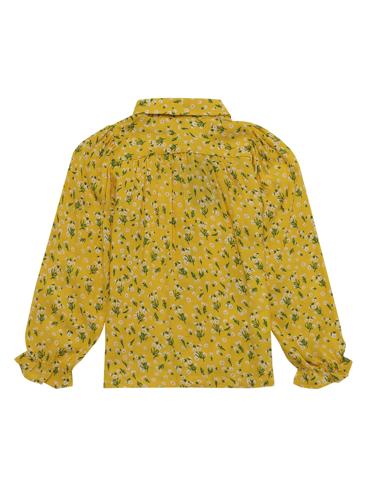 Girls Basic Yellow Puffed Full Sleeves with ruffled hem  Top - Image 2