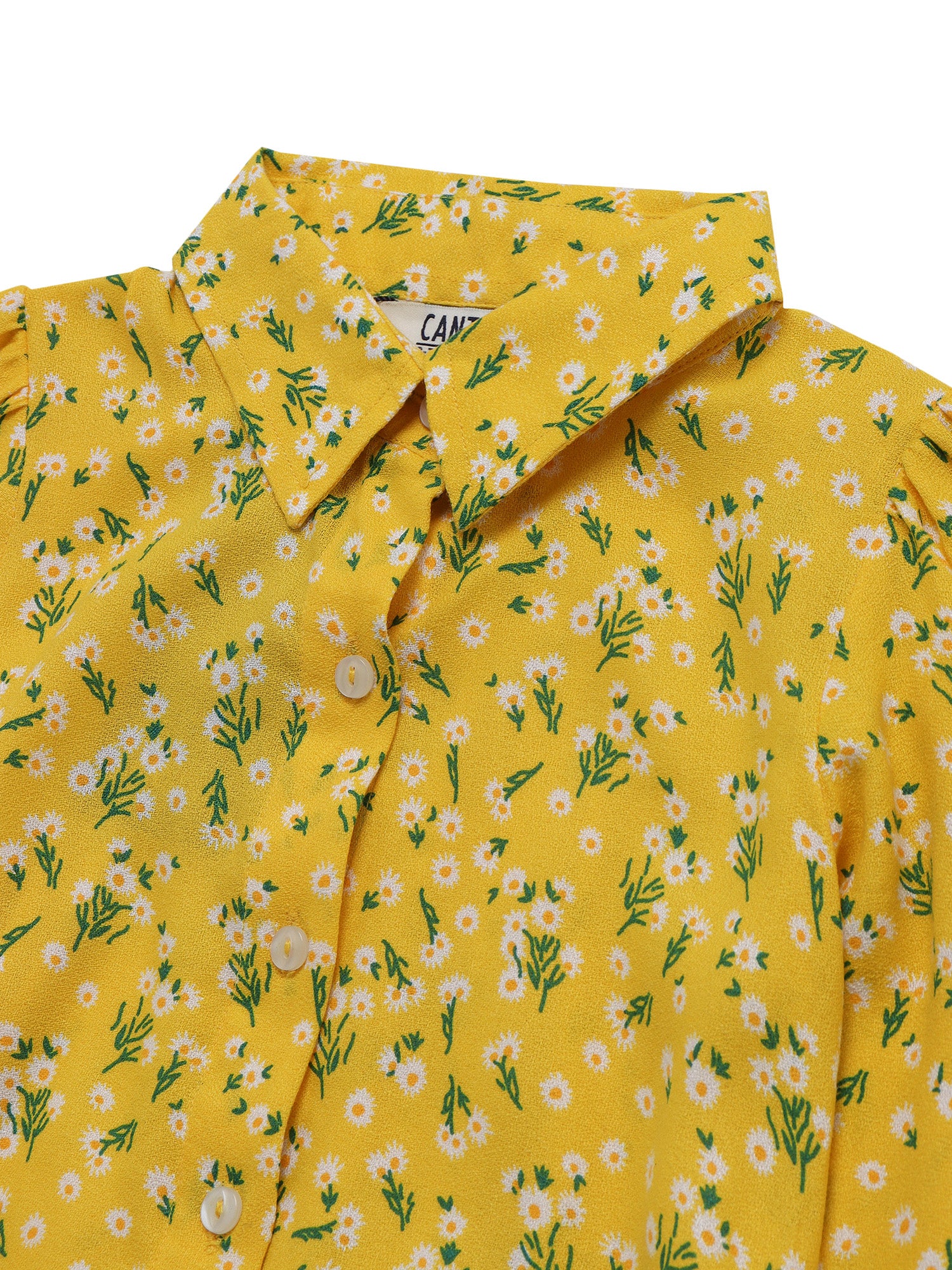 Girls Basic Yellow Puffed Full Sleeves with ruffled hem  Top - Image 3