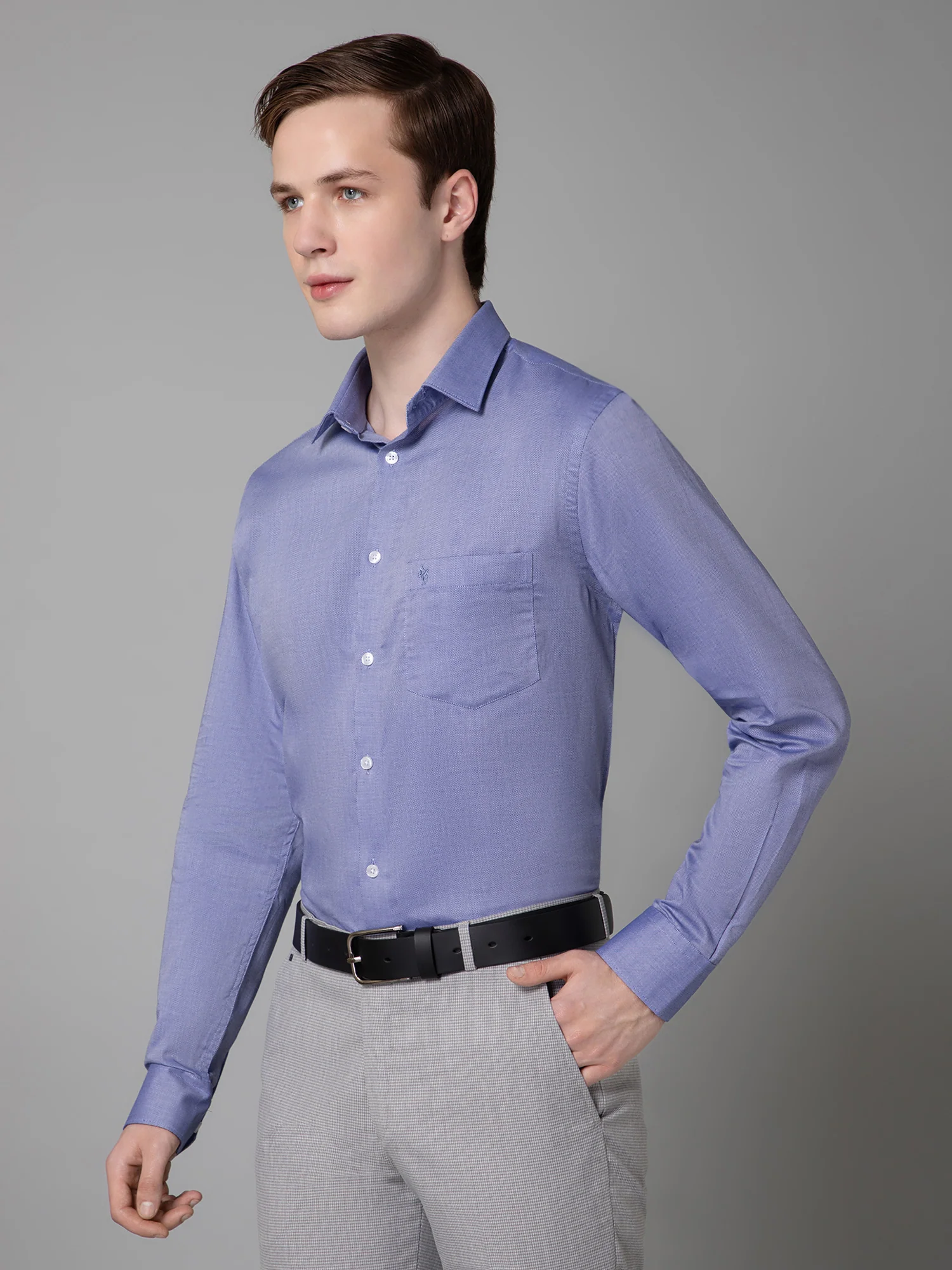 Men's Blue Formal Self Textured Full Sleeve Shirt - Image 2