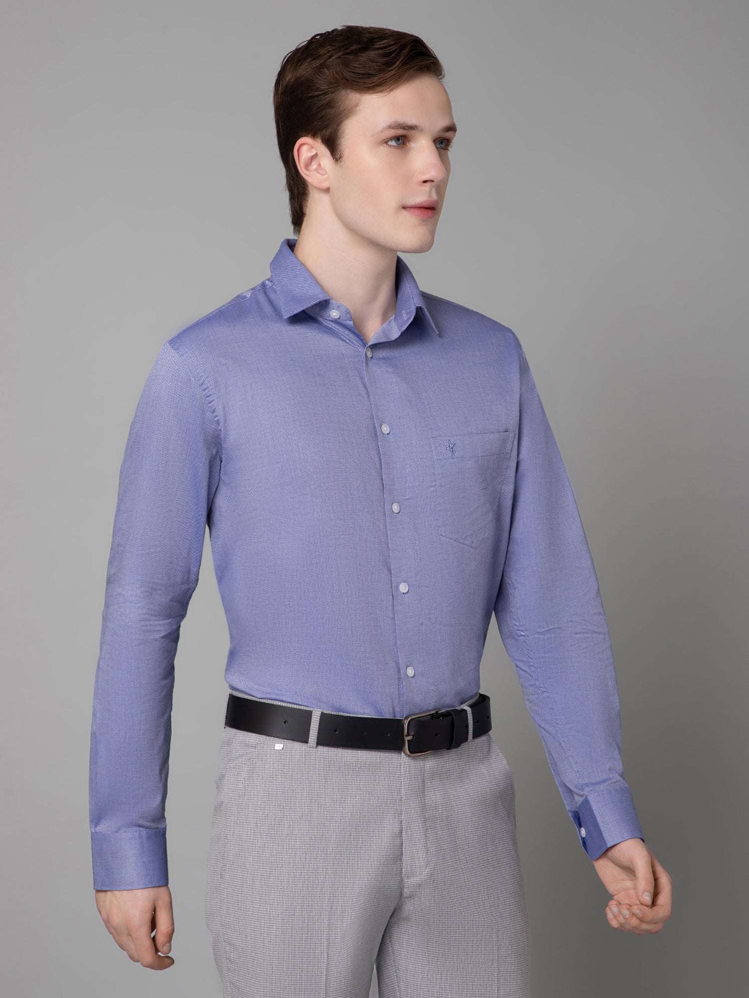 Men's Blue Formal Self Textured Full Sleeve Shirt - Image 3