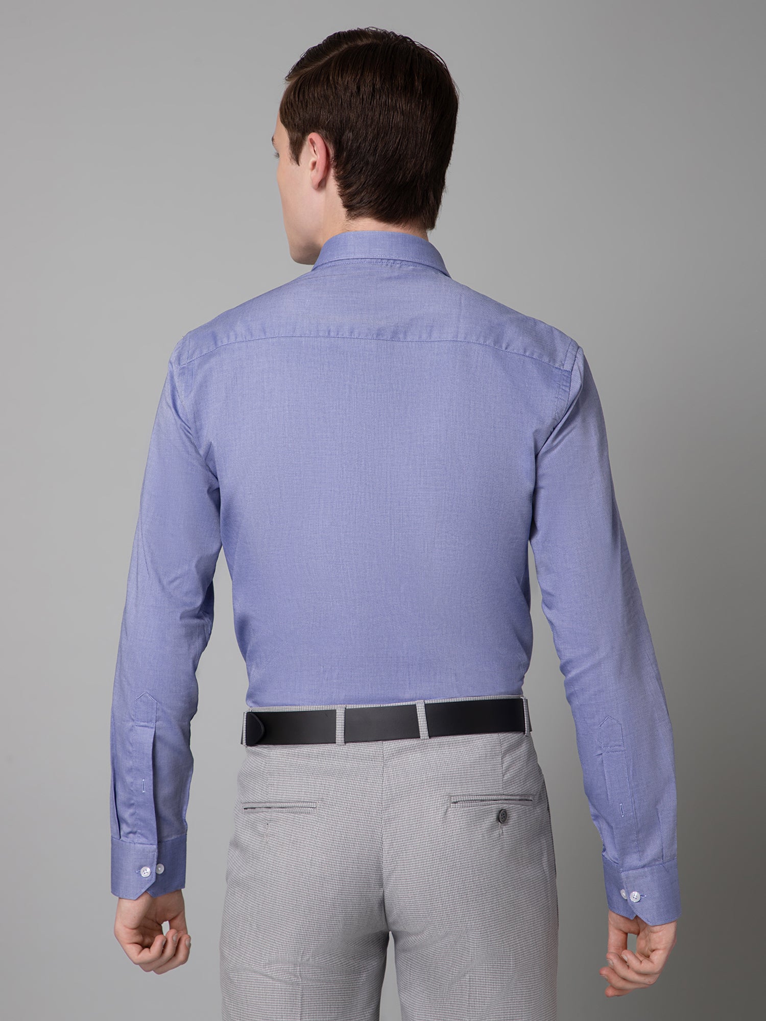 Men's Blue Formal Self Textured Full Sleeve Shirt - Image 4