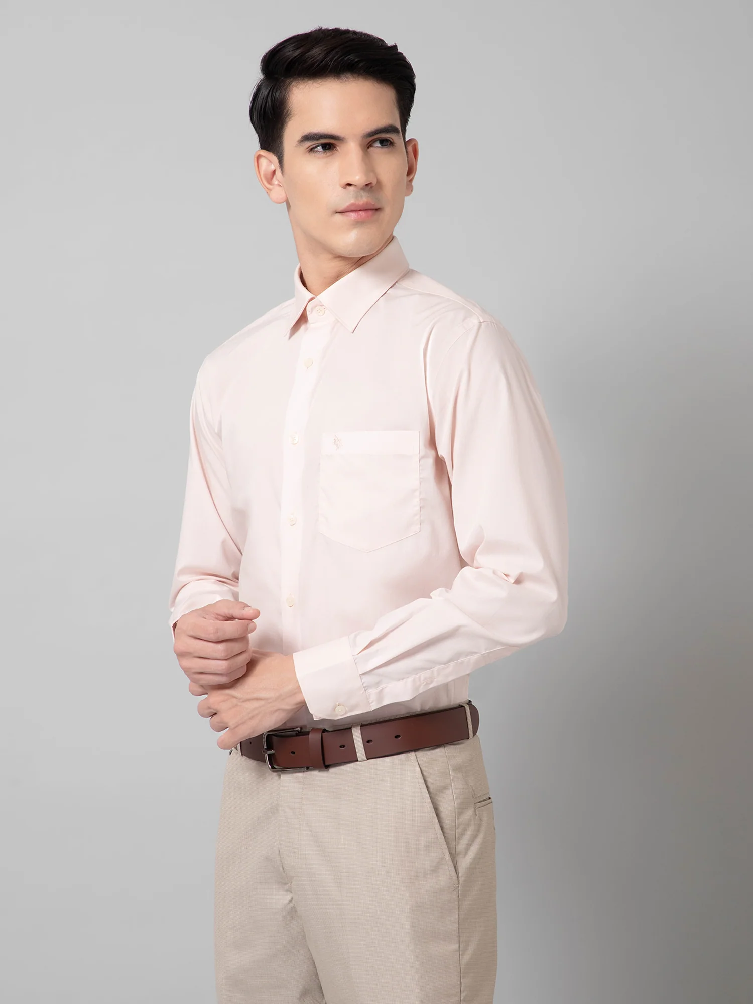 Men's Light Peach Formal Plain Full Sleeve Shirt - Image 2