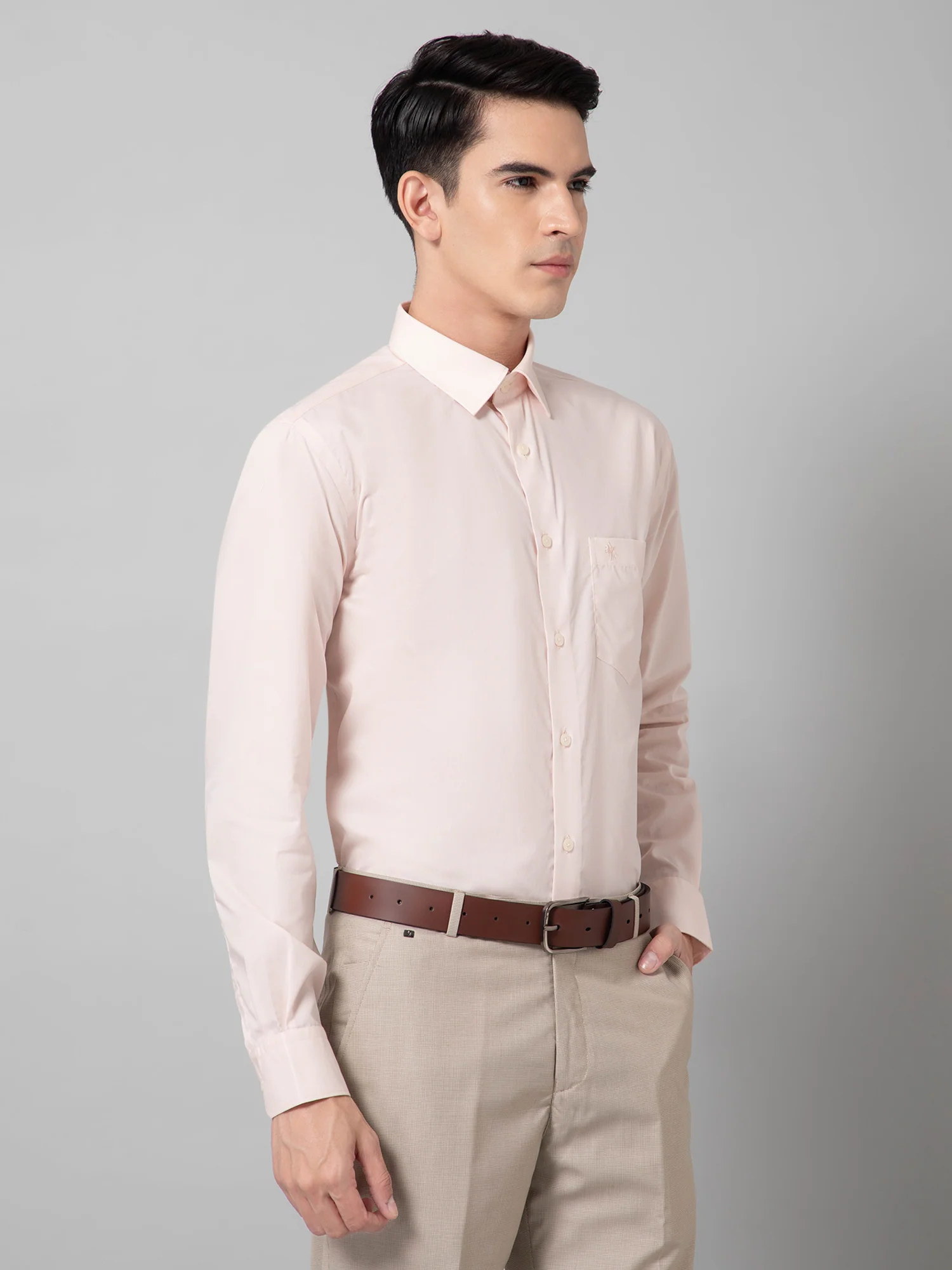 Men's Light Peach Formal Plain Full Sleeve Shirt - Image 3