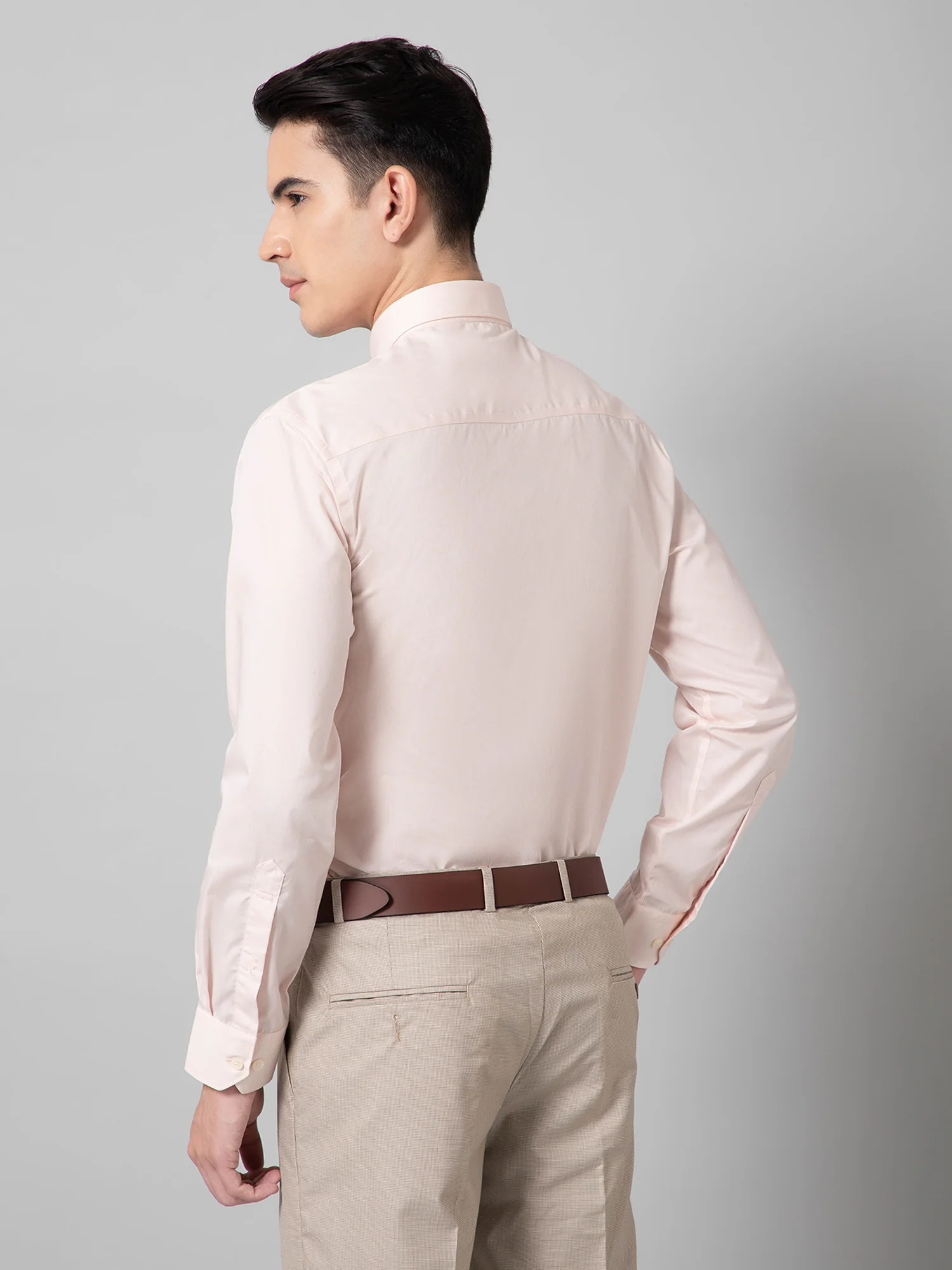 Men's Light Peach Formal Plain Full Sleeve Shirt - Image 4