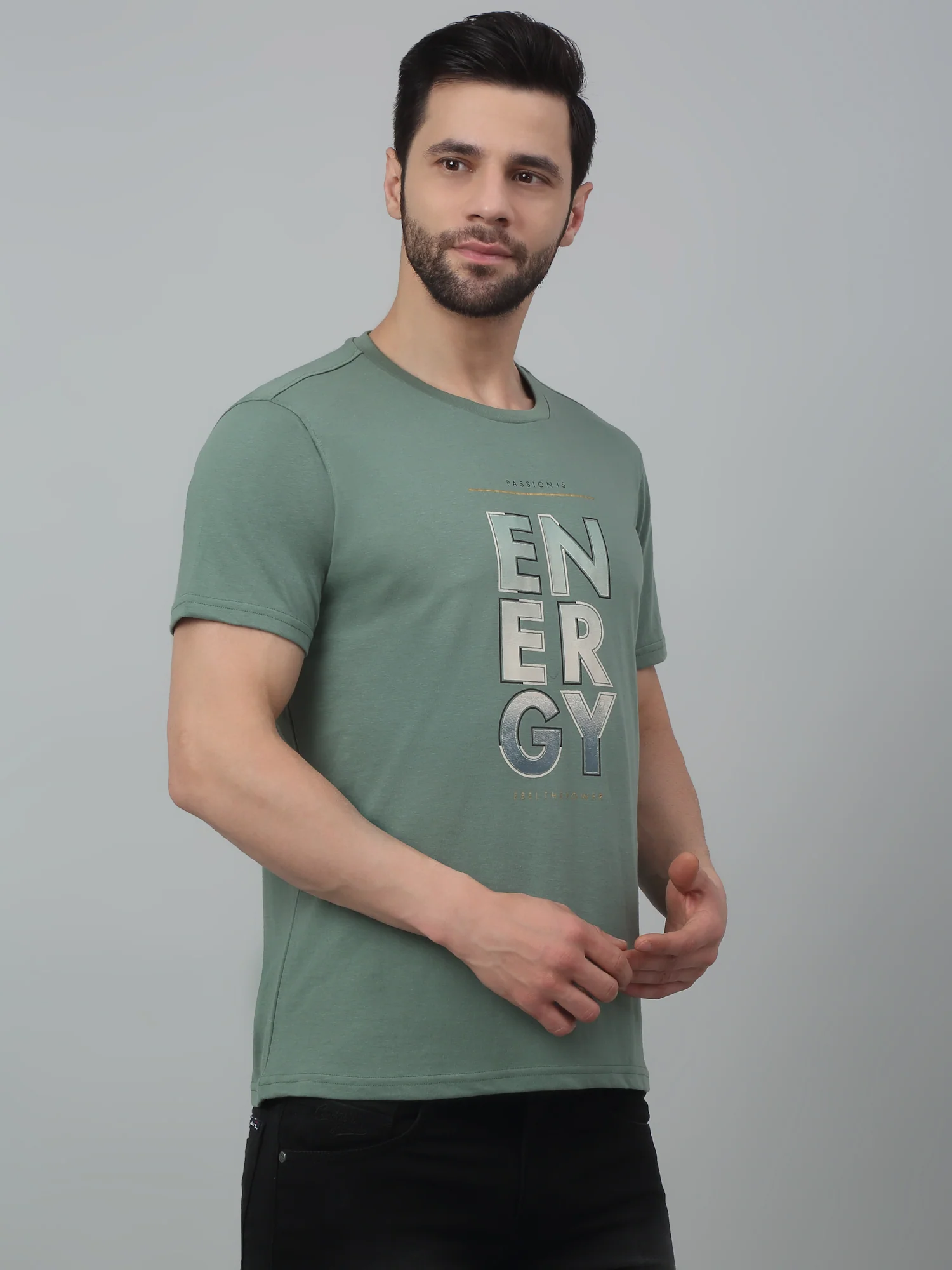 T-Shirt for Men | Breathable & Soft with Color Fastness Regular Fit Round Neck Poly Cotton Fabric Printed Pattern - Image 3