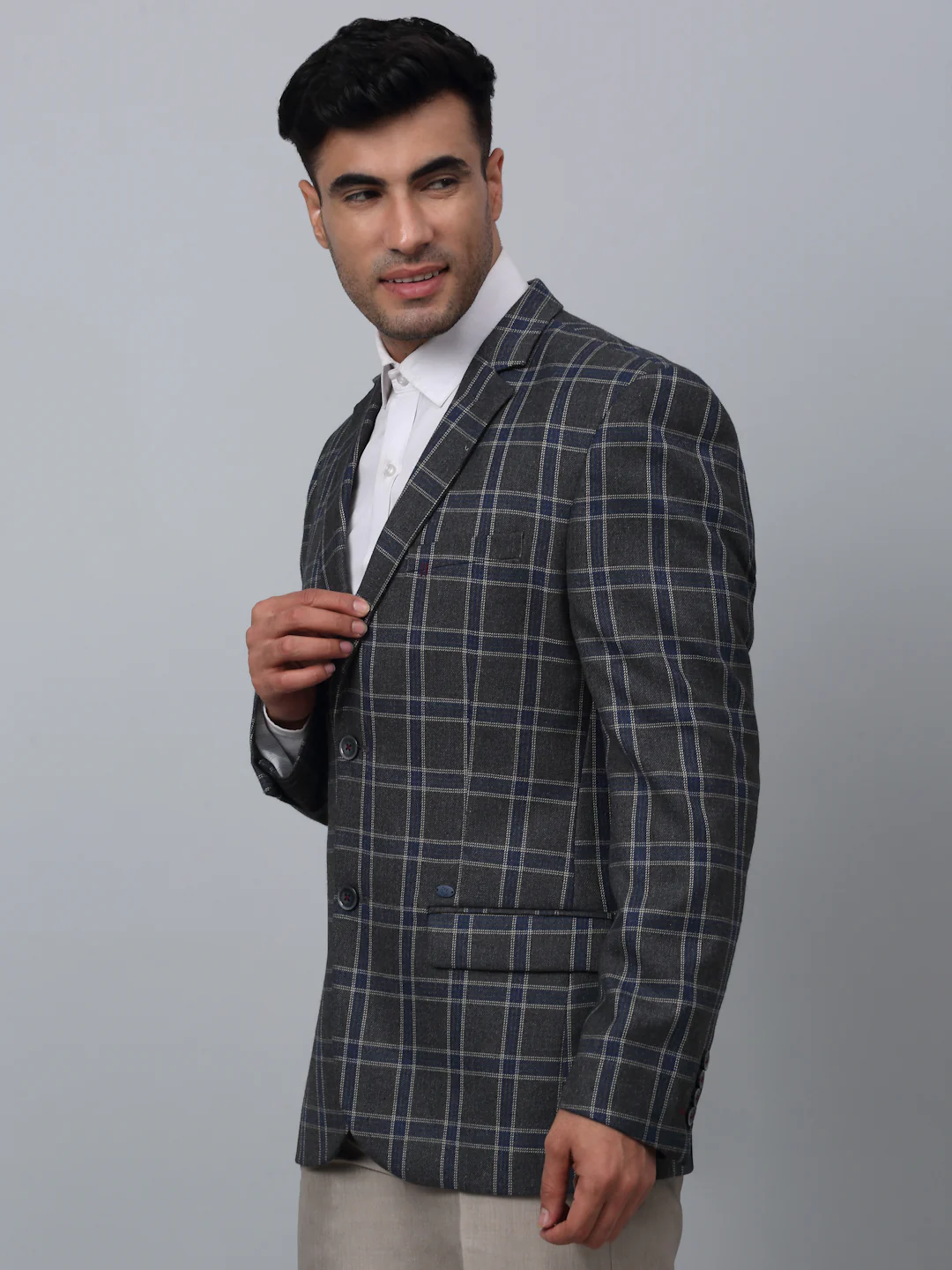 Blazer for Men | Premium Formal Blazer Slim Fit Notched Collar Poly Viscose Fabric Checkered Pattern - Image 2