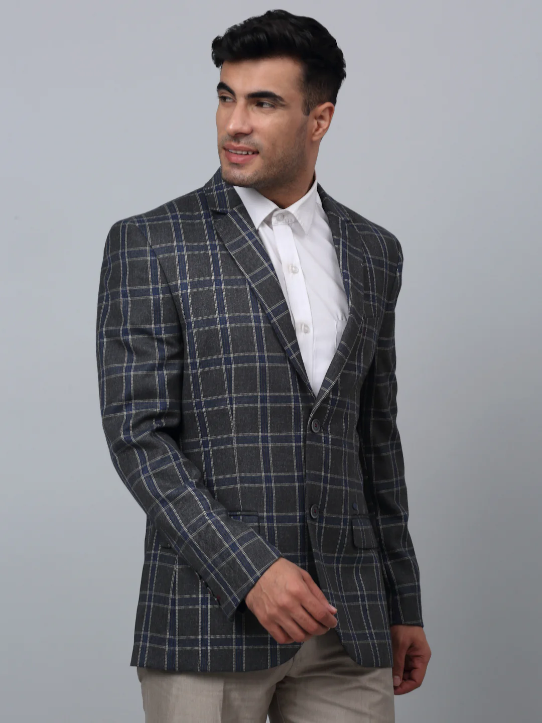 Blazer for Men | Premium Formal Blazer Slim Fit Notched Collar Poly Viscose Fabric Checkered Pattern - Image 3
