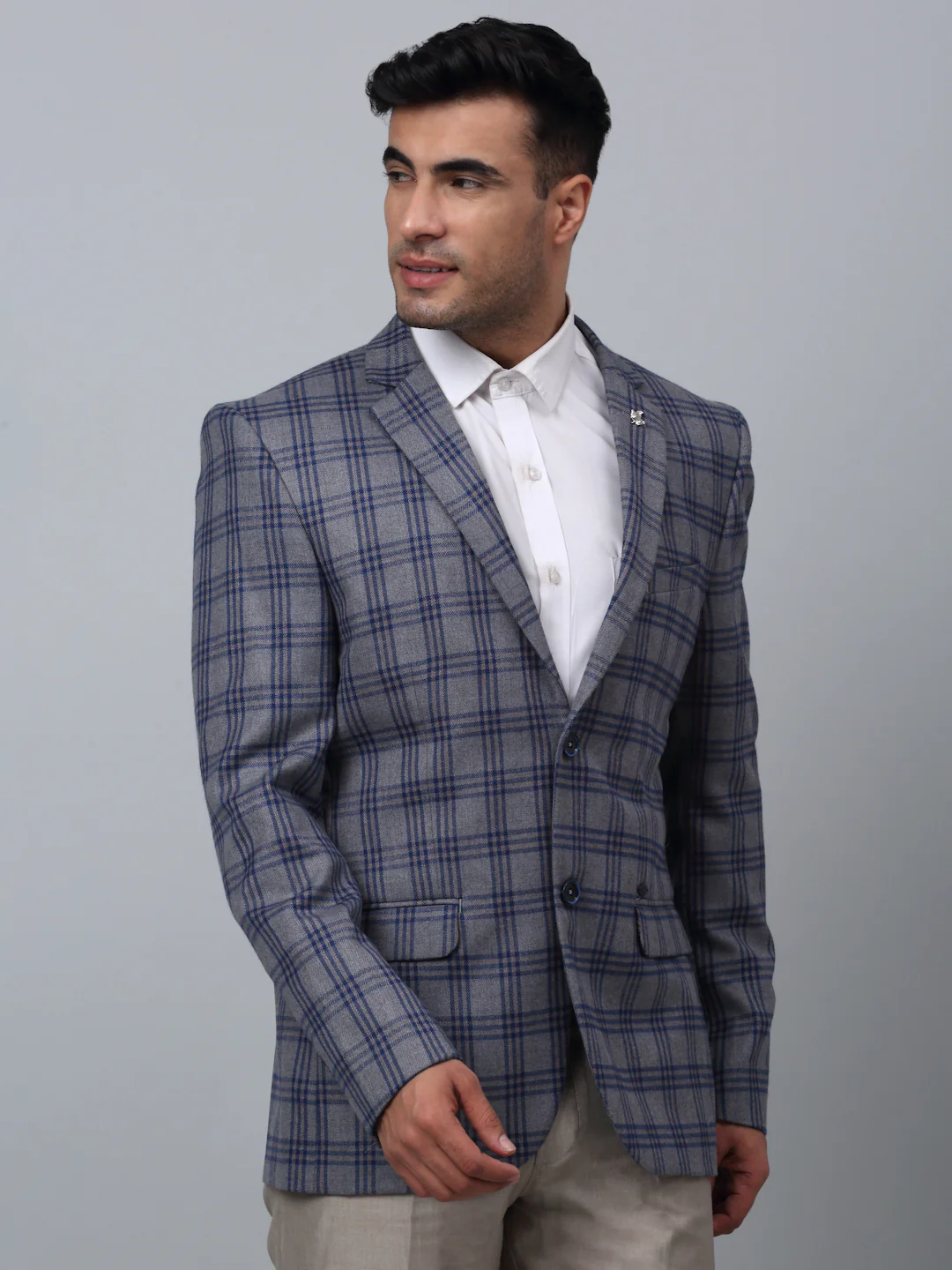 Blazer for Men | Premium Formal Blazer Slim Fit Notched Collar Poly Viscose Fabric Checkered Pattern - Image 3