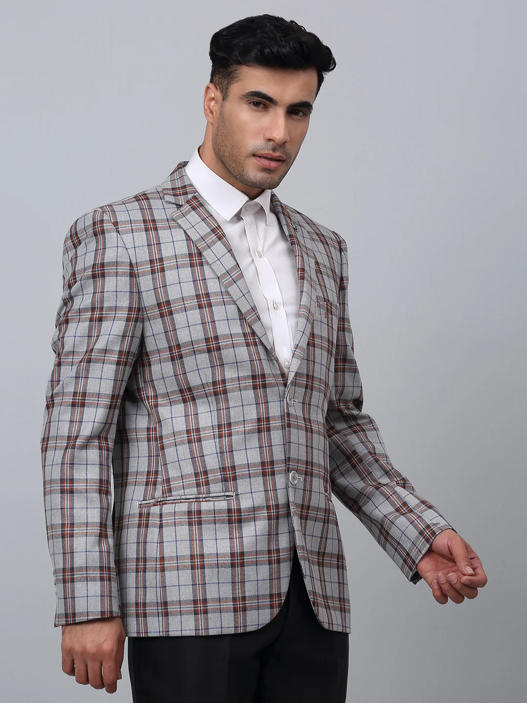 Blazer for Men | Premium Formal Blazer Slim Fit Notched Collar Poly Viscose Fabric Checkered Pattern - Image 2