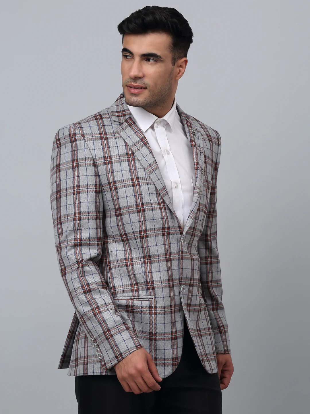 Blazer for Men | Premium Formal Blazer Slim Fit Notched Collar Poly Viscose Fabric Checkered Pattern - Image 3