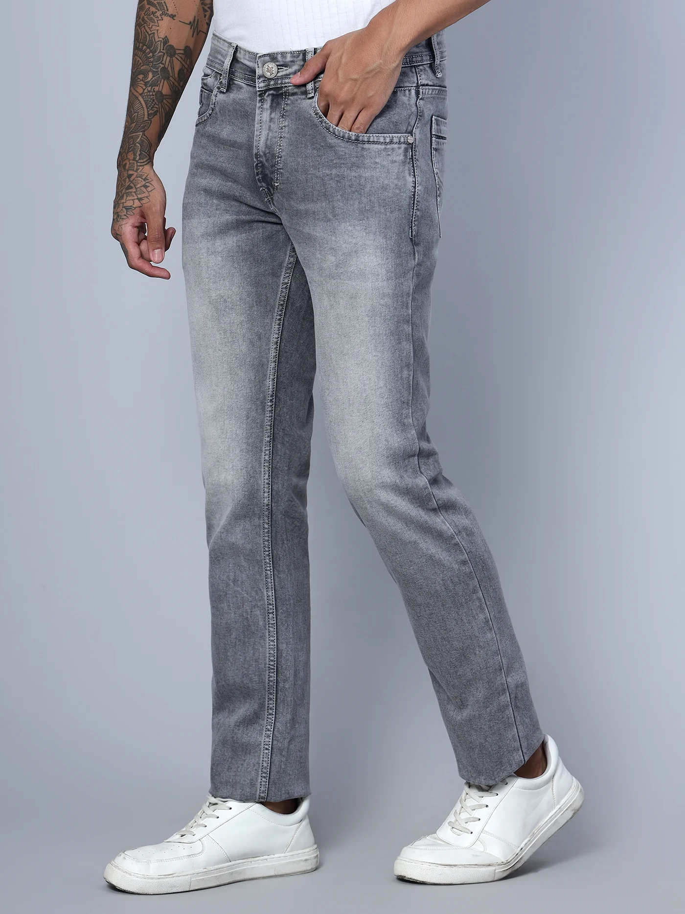 Denim Jeans for Men l Breathable & Soft with Color Fastness Ultra Narrow Fit Cotton Fabric Solid Pattern Button Closure - Image 2