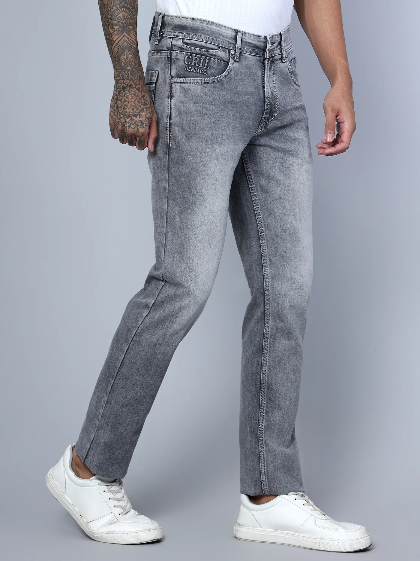 Denim Jeans for Men l Breathable & Soft with Color Fastness Ultra Narrow Fit Cotton Fabric Solid Pattern Button Closure - Image 3