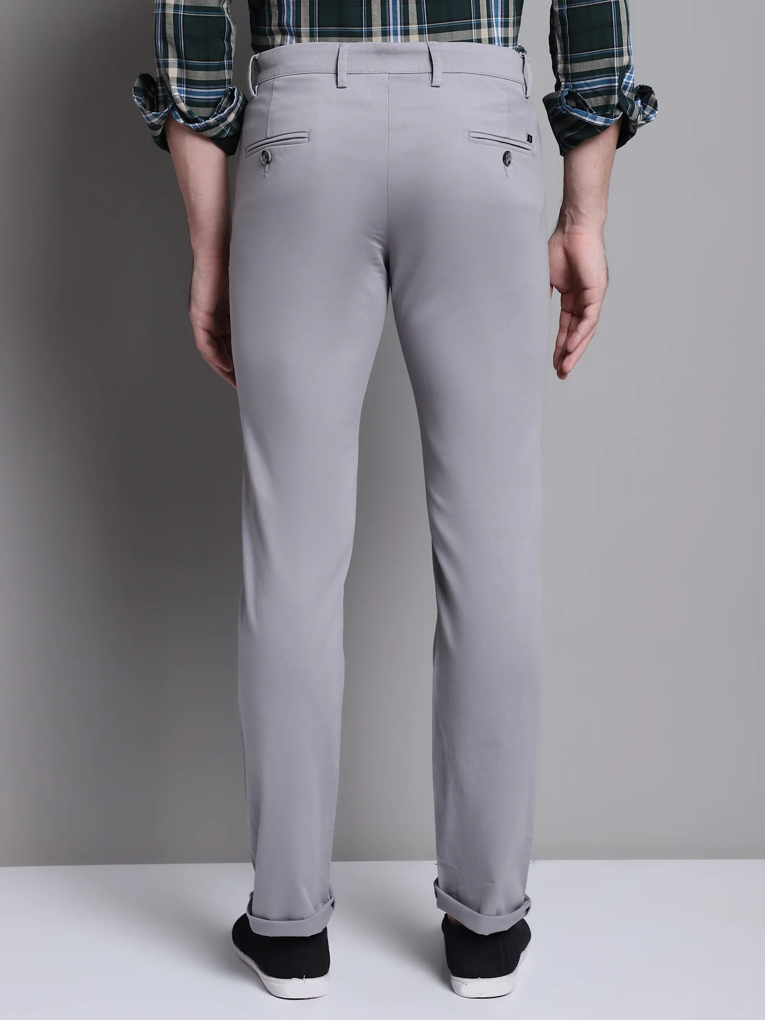 Men's Casual Flat front Grey  Trousers - Image 2