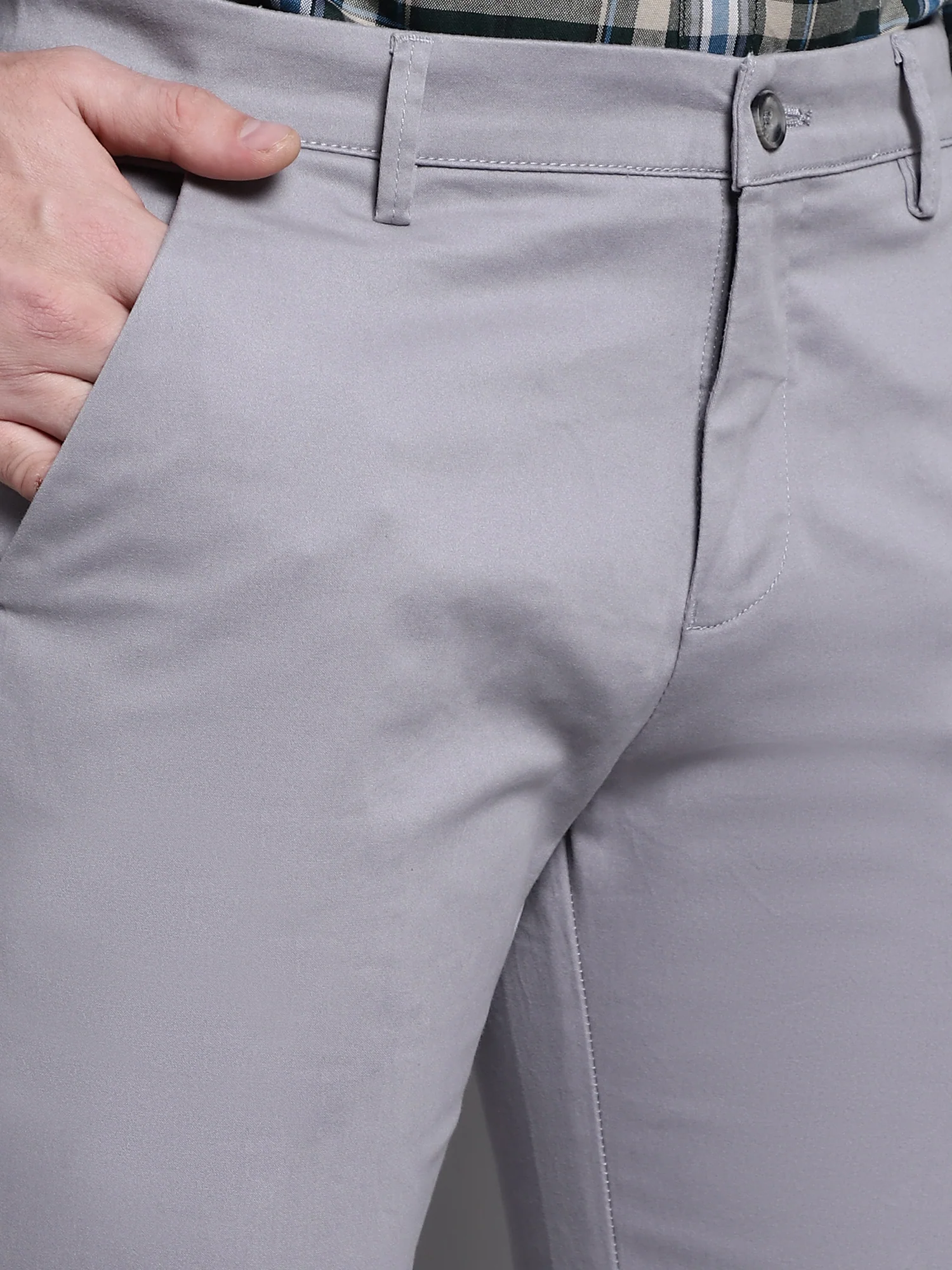 Men's Casual Flat front Grey  Trousers - Image 6