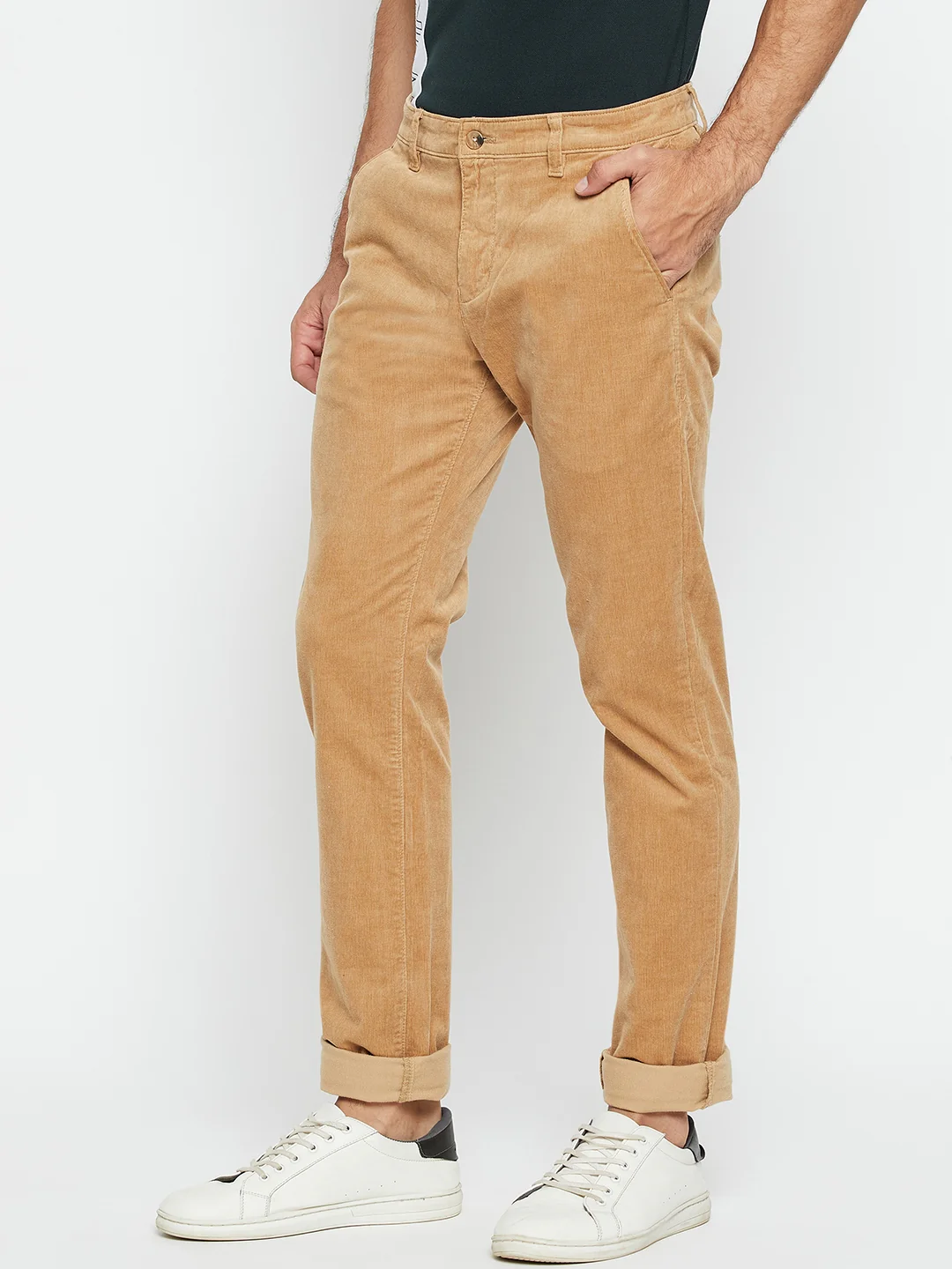 Men's Casual Flat front Khaki Corduroy Trousers - Image 3