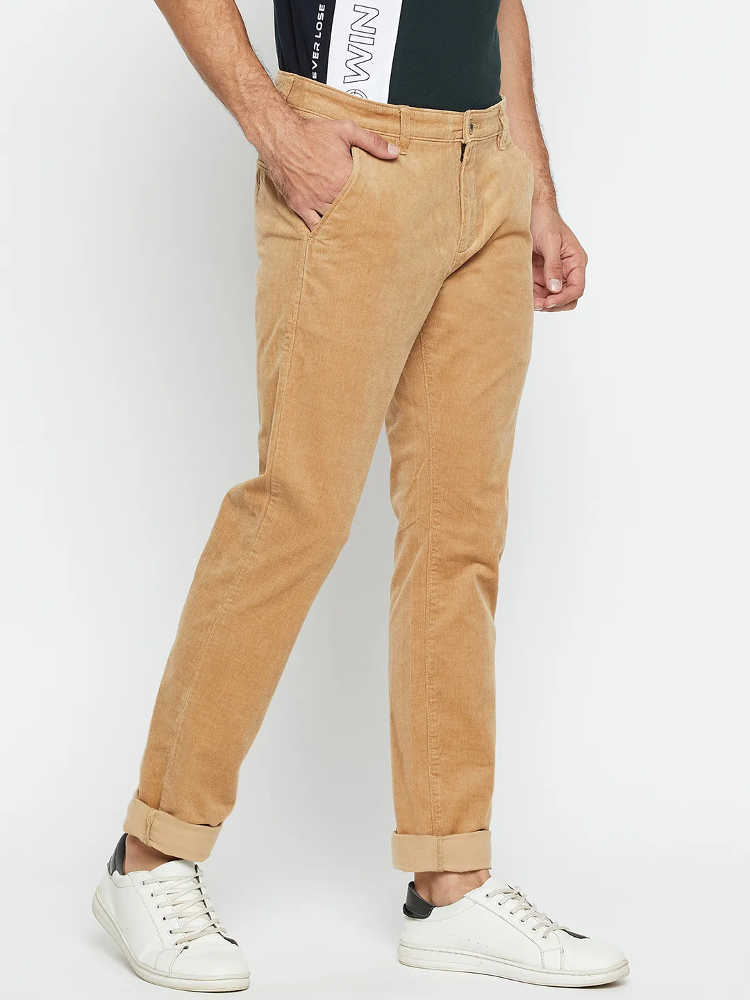 Men's Casual Flat front Khaki Corduroy Trousers - Image 4