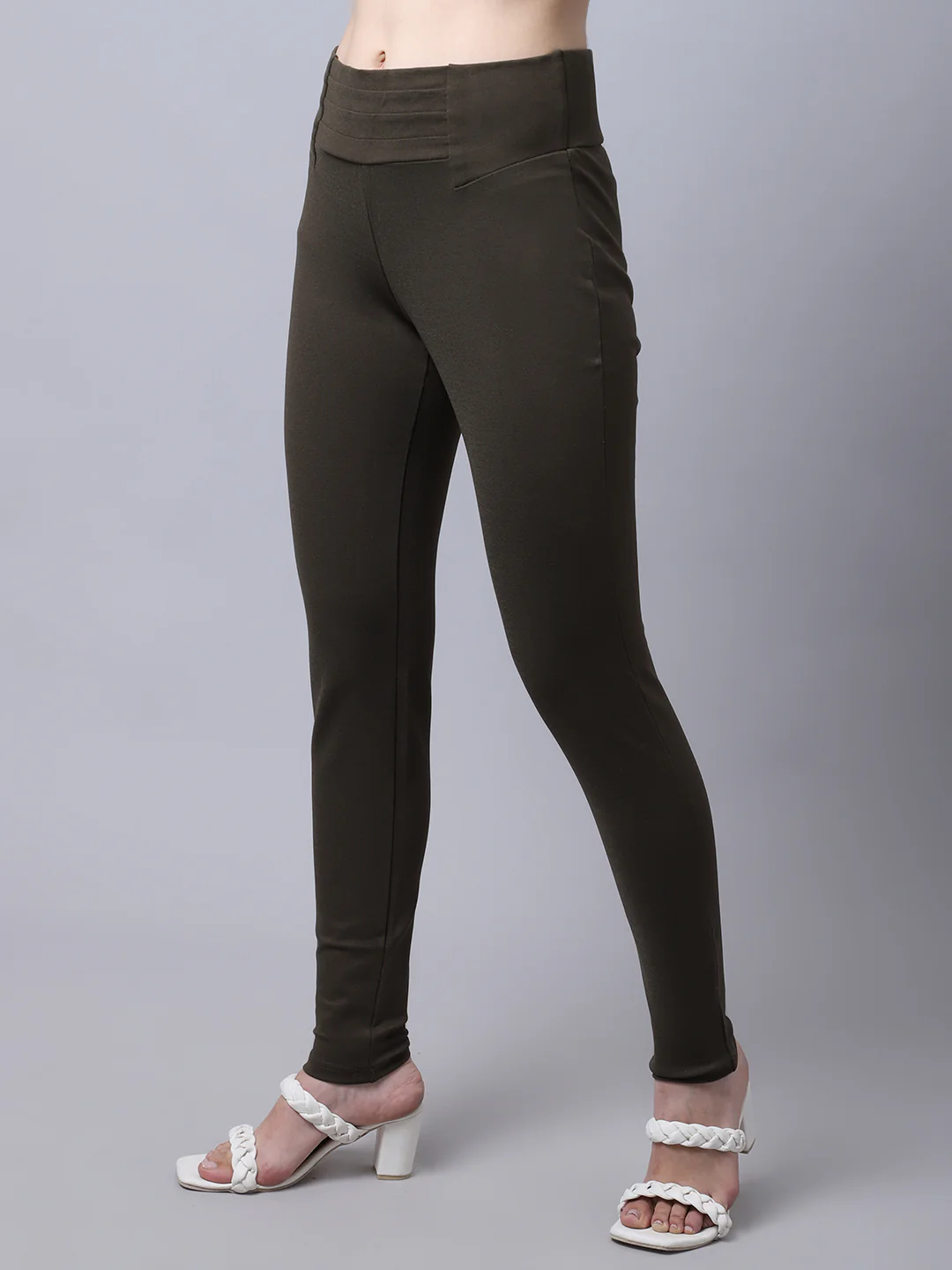 Women's  Broad waistband Olive Green  High rise Jeggings - Image 3