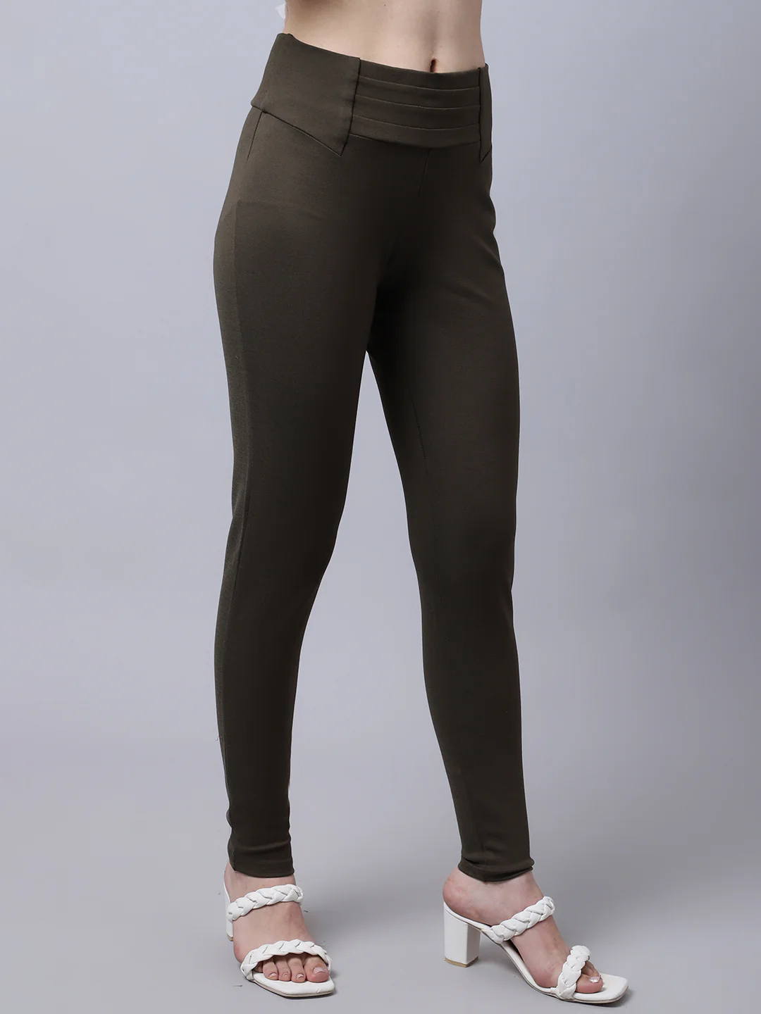 Women's  Broad waistband Olive Green  High rise Jeggings - Image 4