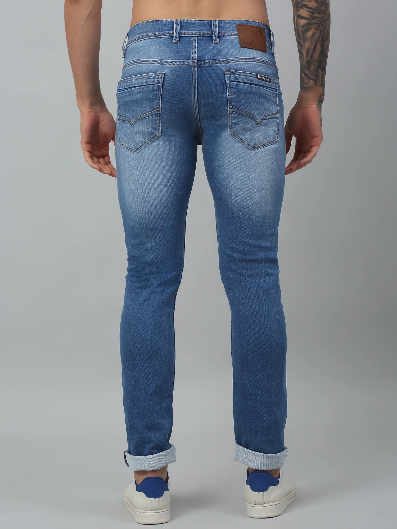 Denim Jeans for Men l Breathable & Soft with Color Fastness Ultra Narrow Fit Cotton Fabric Solid Pattern Button Closure - Image 2