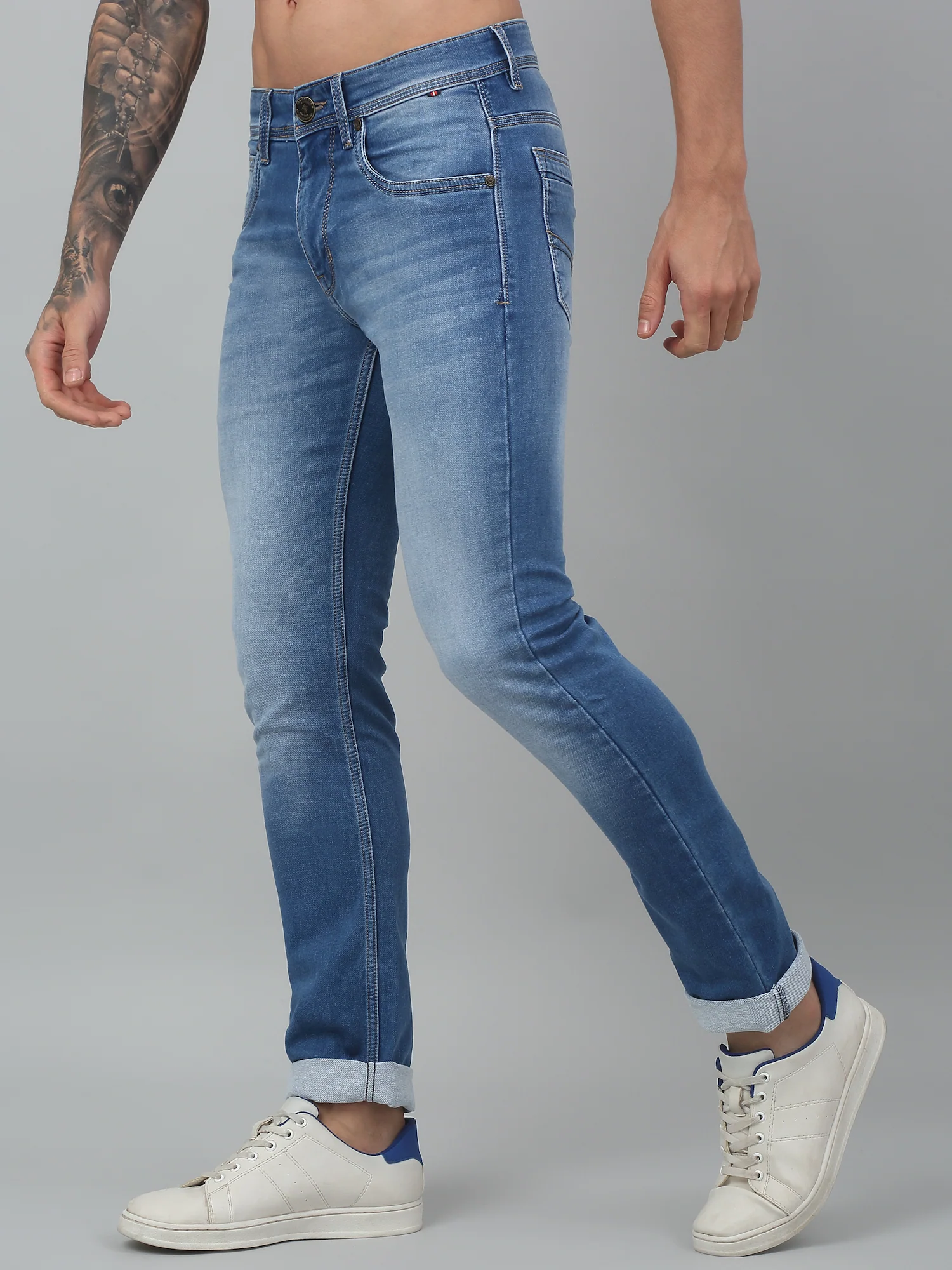 Denim Jeans for Men l Breathable & Soft with Color Fastness Ultra Narrow Fit Cotton Fabric Solid Pattern Button Closure - Image 3