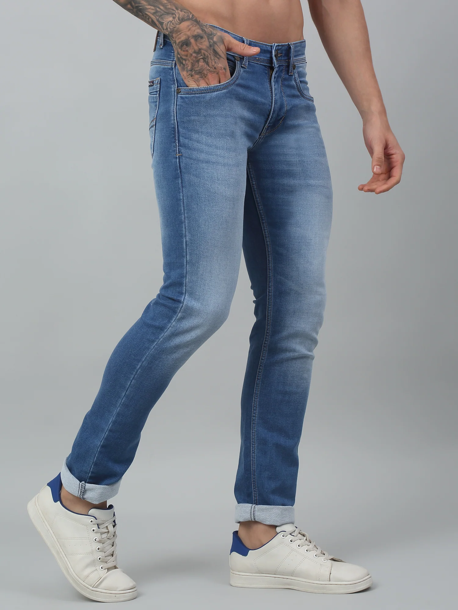 Denim Jeans for Men l Breathable & Soft with Color Fastness Ultra Narrow Fit Cotton Fabric Solid Pattern Button Closure - Image 4